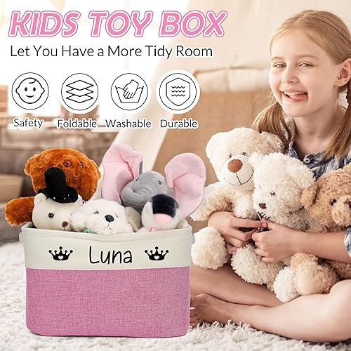 Miniatura 6 de Caja de juguetes personalizada para niños con nombre e icono, contenedor de juguetes rectangular con asas para niños, bebés, niños y niñas, canasta