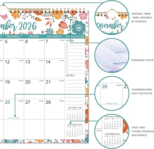 Miniatura 4 de Calendario de pared 2026  enero 2026  diciembre 2026, calendario mensual colgante de 12 meses, 14.8 x 11.57 pulgadas, encuadernación de doble