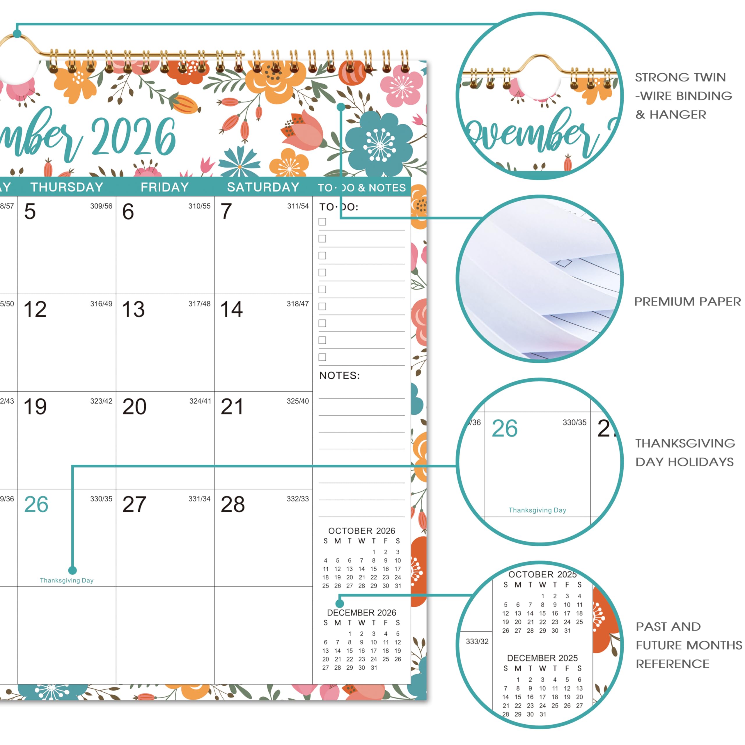 2026 Wall Calendar - Jan 2026 - Dec 2026, 12 Months Hanging