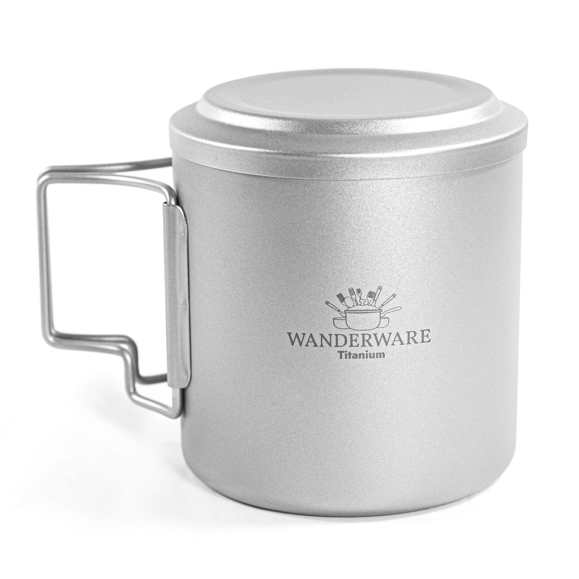 WIOKINY Pure Titanium Teacup Double Layer 450ml Camping Mug with Tea Strainer Foldable or Straight Handle Camping Water Mug (Sliver(Folding handle))
