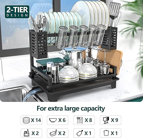 Miniatura 2 de B-Land Estante para secar platos debajo del fregadero, organizador y almacenamiento de acero inoxidable para cocina