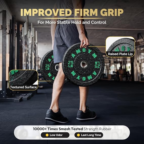 Rubber Barbell Plates, Color-Coded Bumper Plates for Home Gym & Strength Training, 2-Inch High Bounce Weight Plates Sets