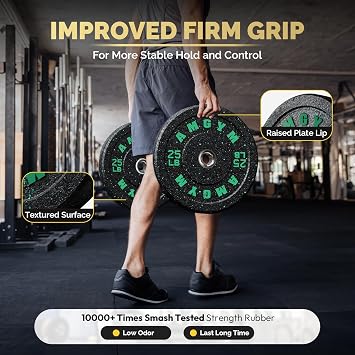 Rubber Barbell Plates, Color-Coded Bumper Plates for Home Gym & Strength Training, 2-Inch High Bounce Weight Plates Sets