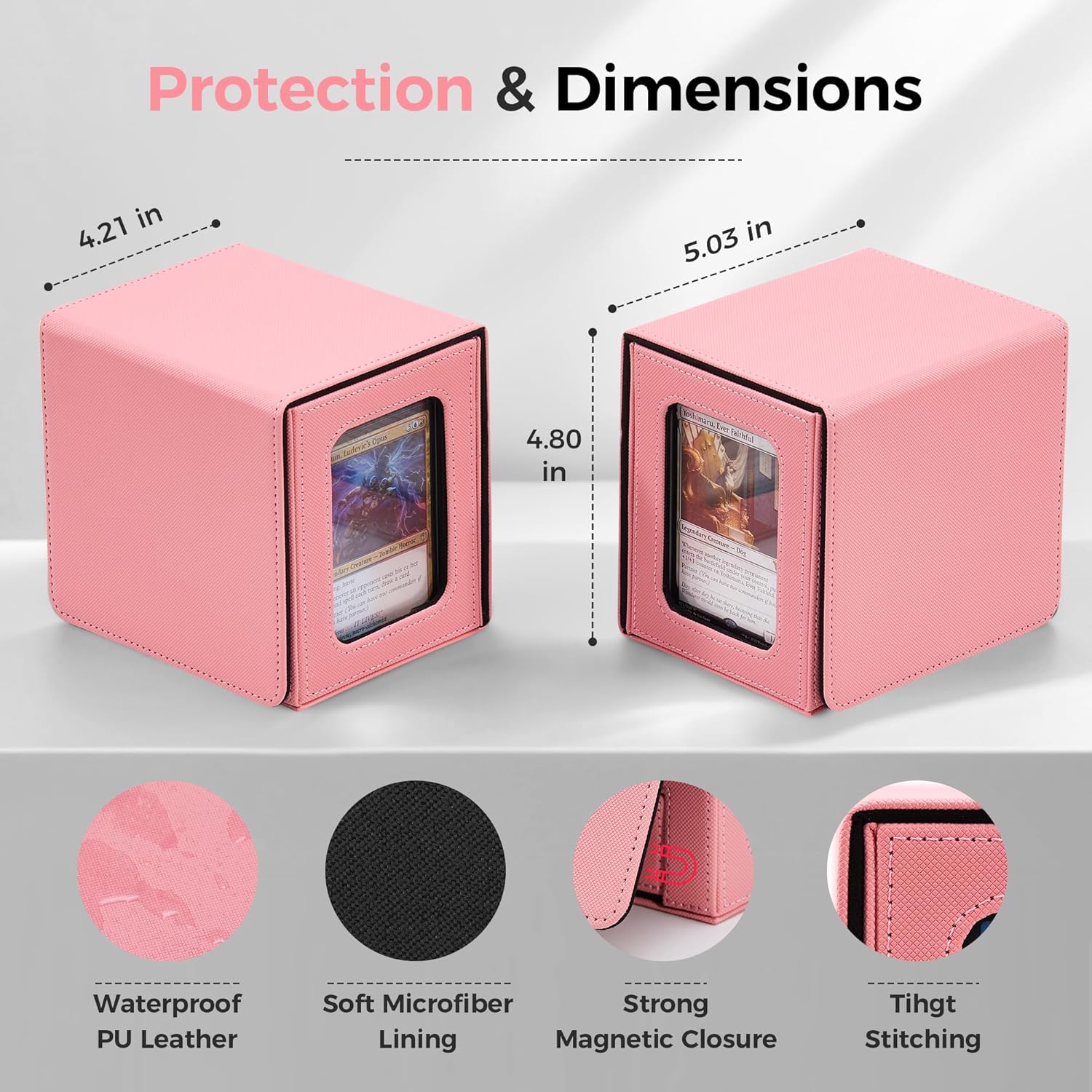 MTG Commander Deck Box with Dual Commander Display, Patented Card Deck Box Fits 100 Double-Sleeved Cards, MTG Card Case with Dice Tray, 2 Dividers, 2 Magnetic Holders, Pink & Black