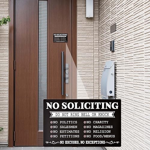 Miniatura 3 de Divertido letrero de "No Soliciting para la casa", letreros de campana de no llamar o golpear para el hogar, pequeños letreros de advertencia para