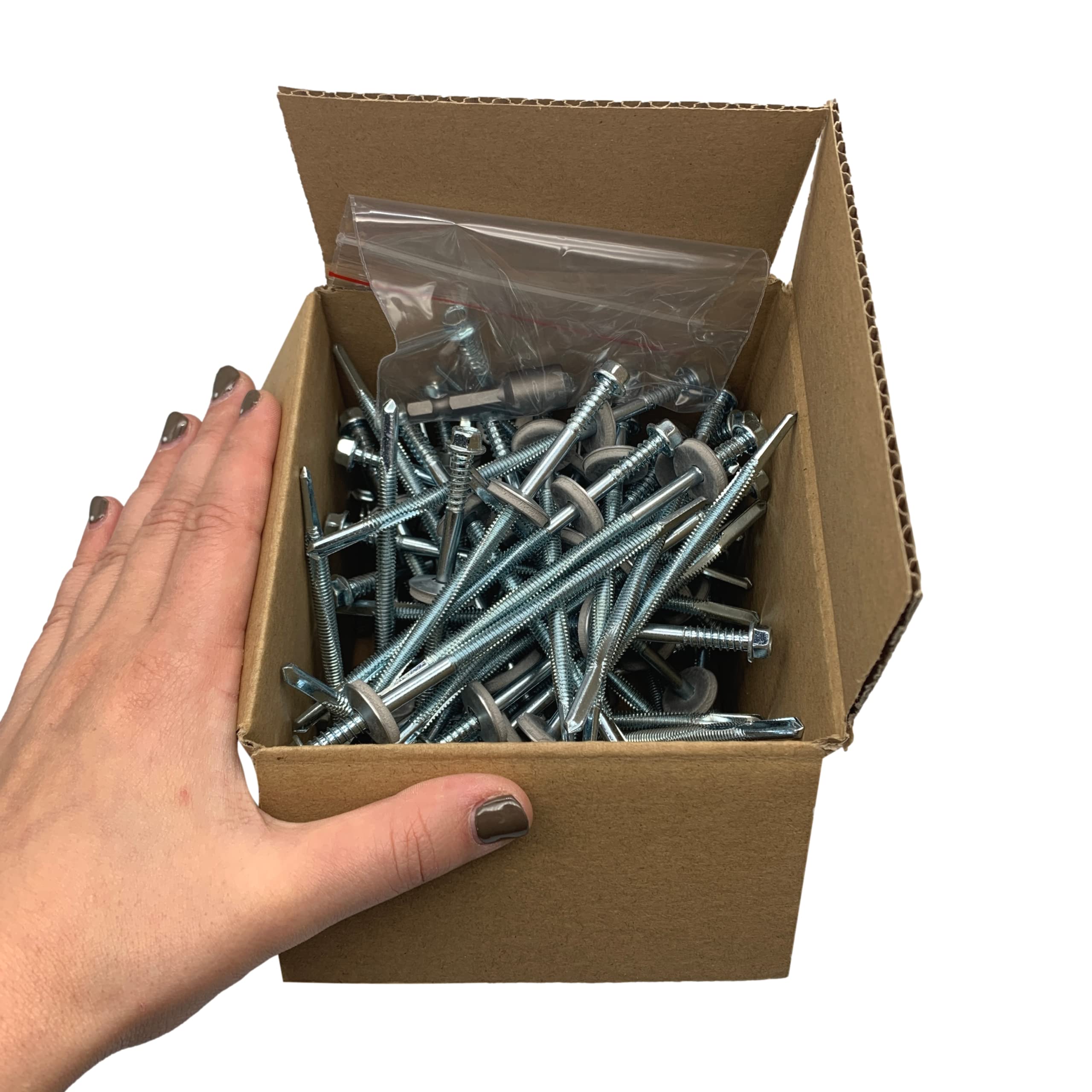 Marcopol Lot de 60 vis auto-foreuses à tête hexagonale en acier zingué 5,5 x 120 mm avec rondelles EPDM pour la fixation de panneaux à sandwich (60, 5,5 x 120 mm), Argenté.