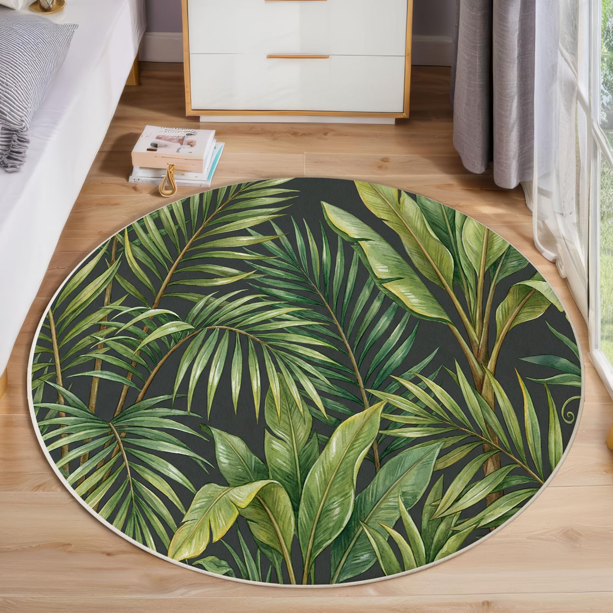 Tapis rond chambre confortable et tapis de sol vert tropical