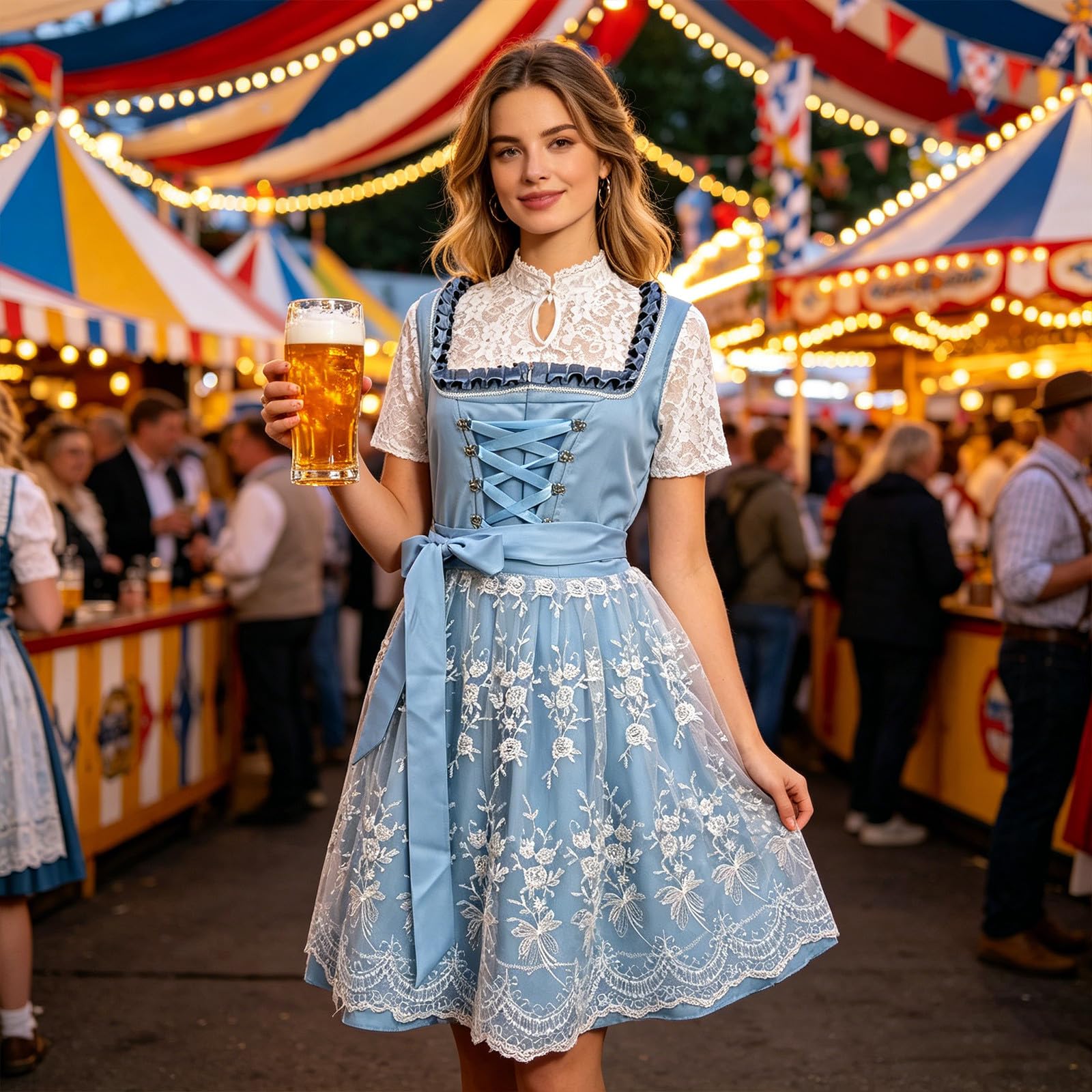 Generisch Oktoberfest-Kleidung Outfit mit Schürze Traditionelles Trachtenkleid für Damen Festliche Feier Elegante Verkleidung