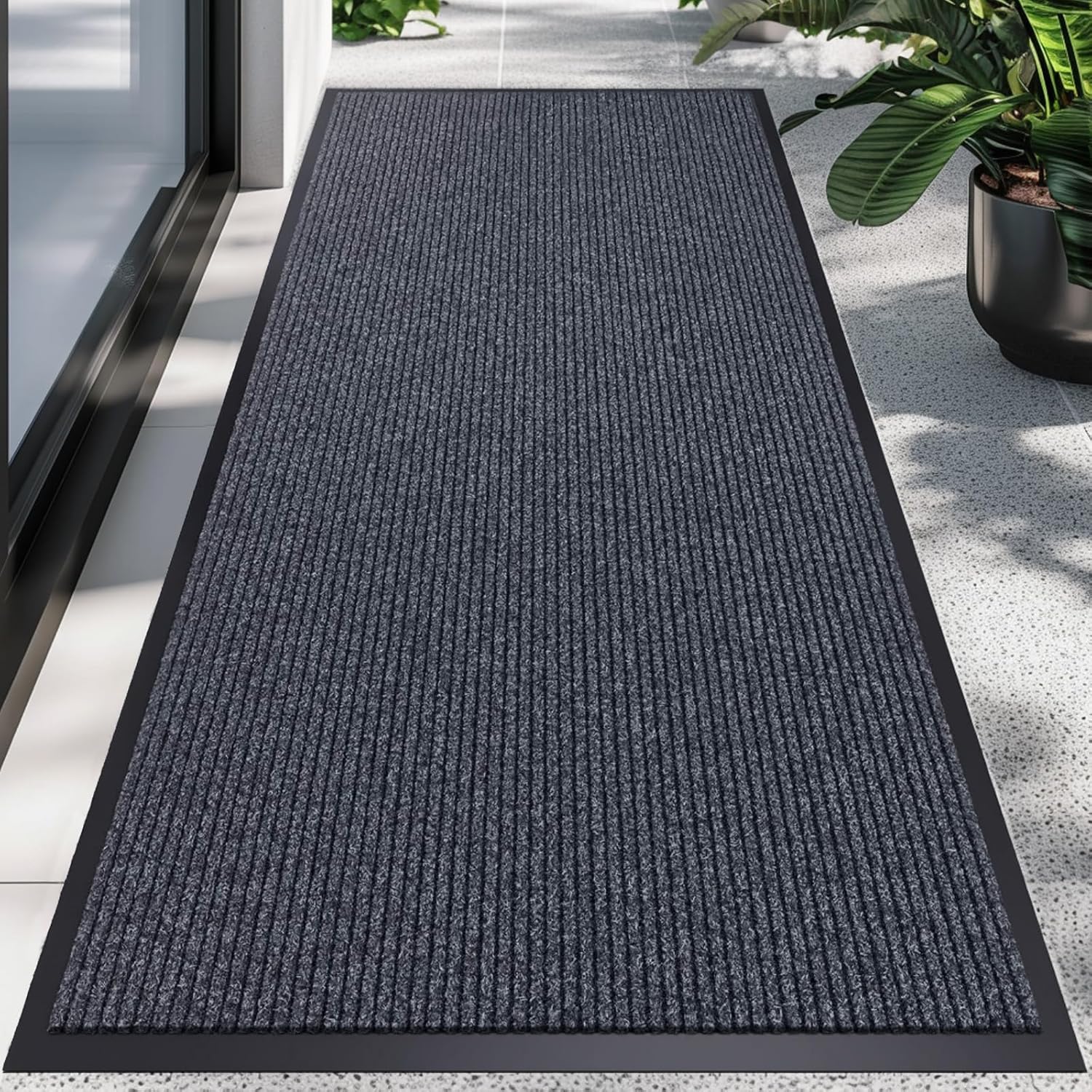 CHICHIC 3'x6' Indoor Outdoor Heavy Duty Door mat, Welcome Front Door Mat for Home Entrance, Super Water Absorbent Large Commercial Floor Mats, Non Slip Rubber Back Entryway Rugs for Garage (Grey) 3'x 6'