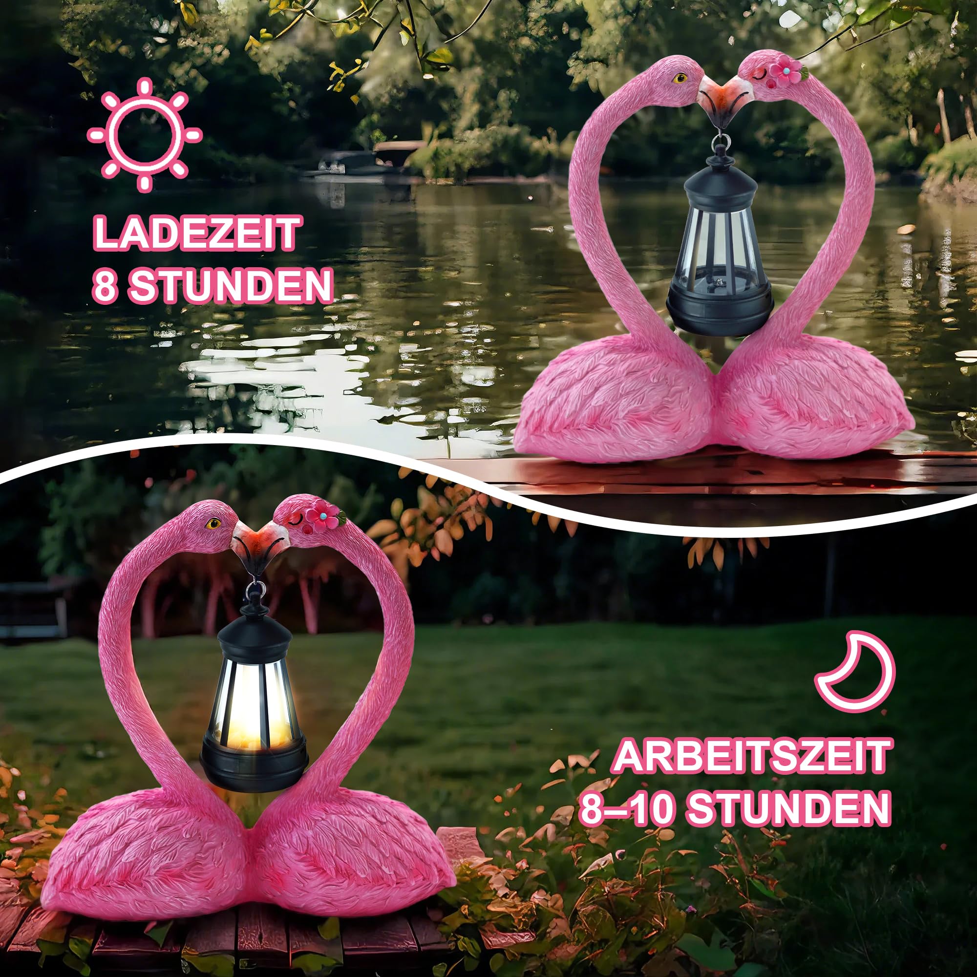 25cm Herzförmige Flamingo Deko, Solar Flamingo Gartenfiguren, Geschenke für Frauen, Einzigartige Einweihungsgeschenke für Mütter, Liebhaber und Geschenke zum Jahrestag