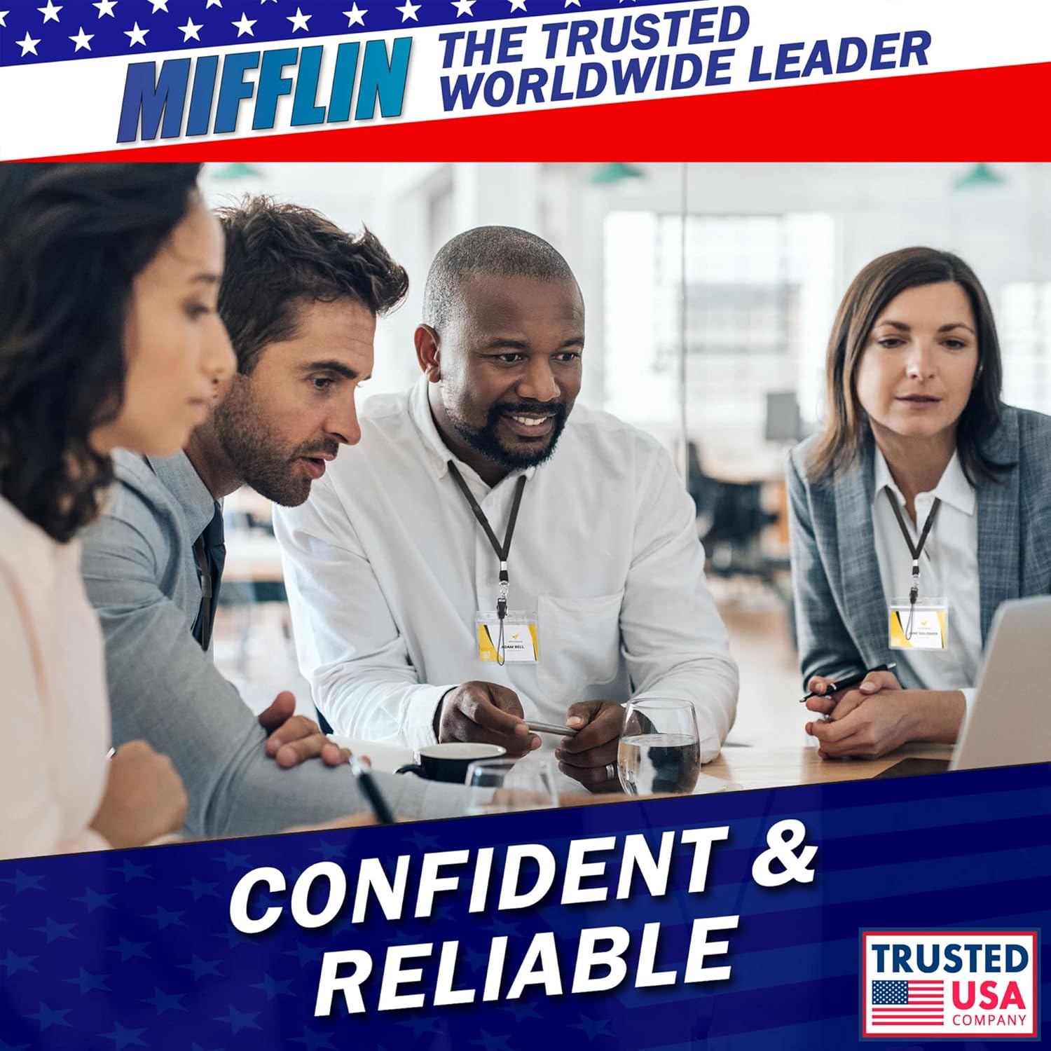 MIFFLIN-USA Flat Breakaway Safety Lanyard for ID Badges (Black, 36 Inch, 100 Pack), Soft Woven Neck Line