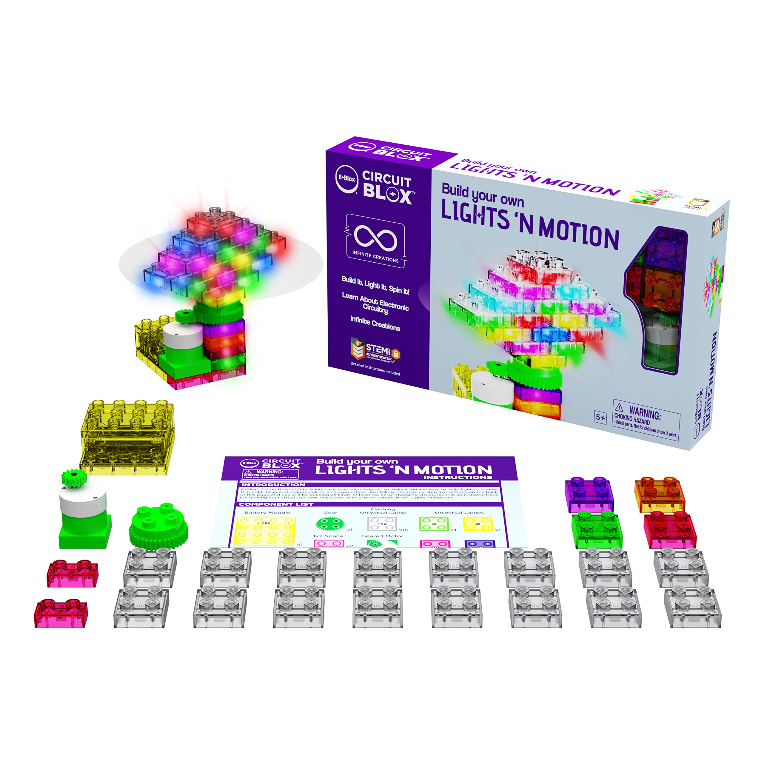 E-Blox Building Blocks STEM Circuit Kit, Build Your Own Lights 'N Motion, Light & Rotating Capabilities, Infinite Science Creations, Birthday Gift, Boys, Girls, 5+ - Image 3