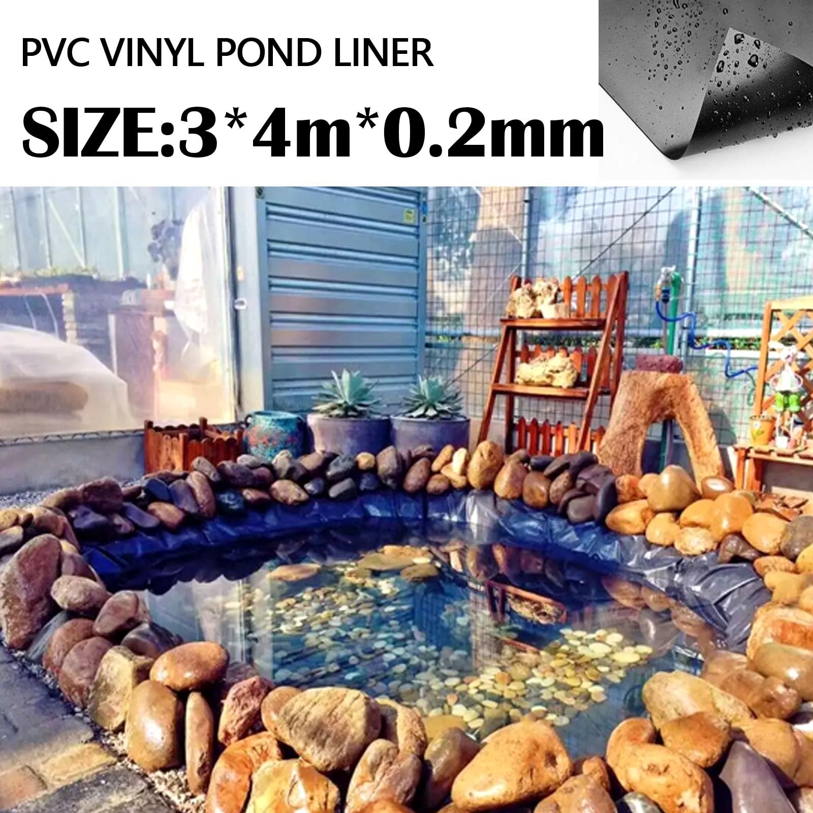 Revestimiento De Estanque De PVC, Lámina De Invernadero, Lámina De Construcción Revestimiento De Estanque De Hdpe Negro Resistente 0,2 Mm De Espesor 4 X 3 M LáMina De Sellado Membrana