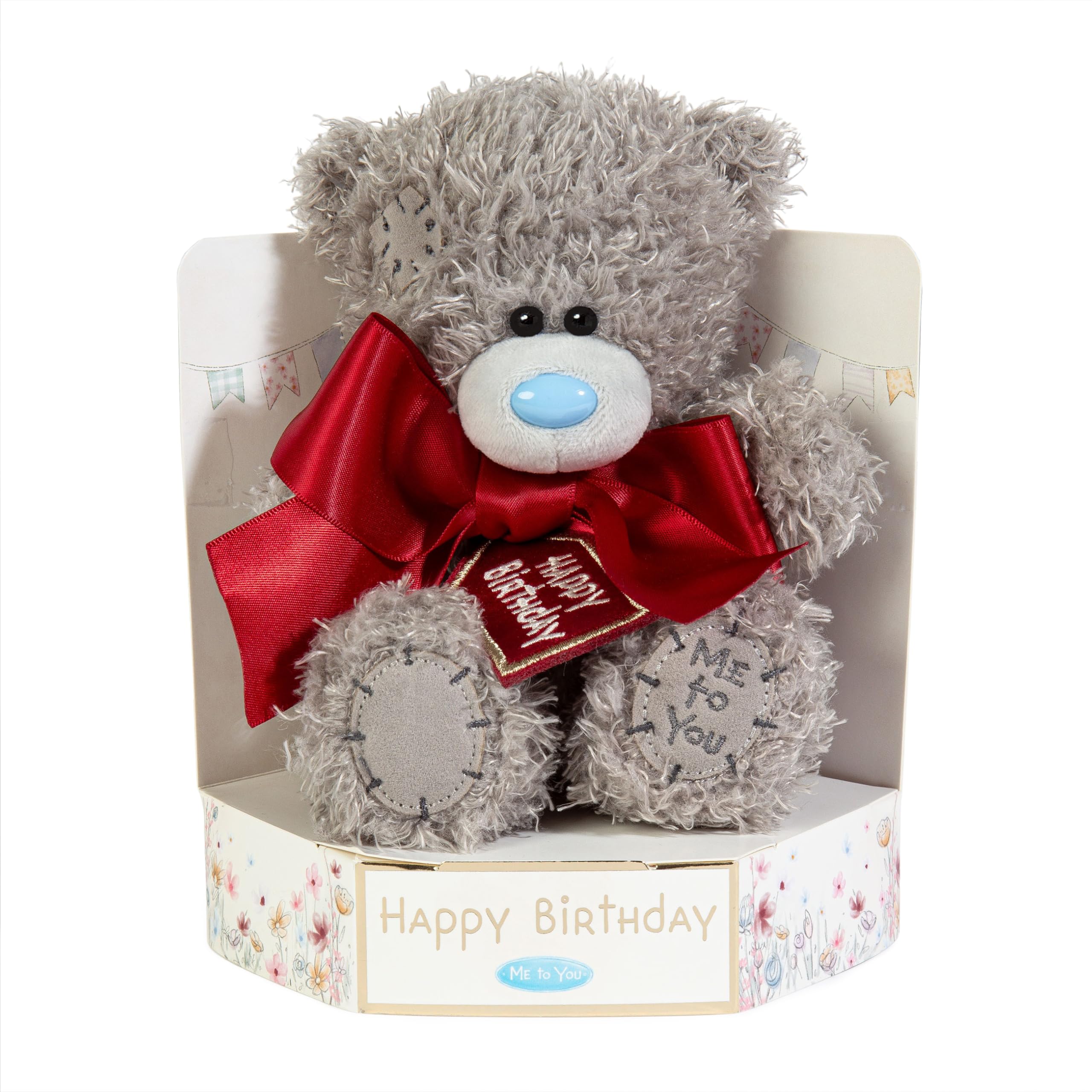 Me To You Tatty Teddy Plush 15cm-High Birthday Bear With Satin Bow On Luxury Gift Plinth - Official Collection, Grey