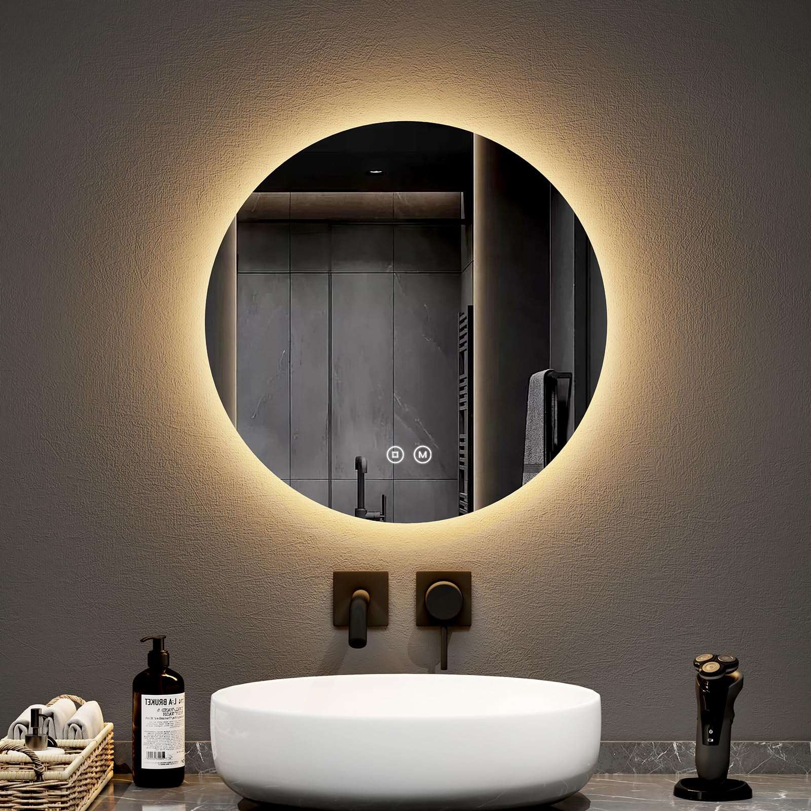 Specchio Rotondo Con Luce LED 50cm Per Bagno - 3 Temperature Colore, Dimmerabile, Touch E Interruttore A Parete, Antispecchio, IP44, Memoria