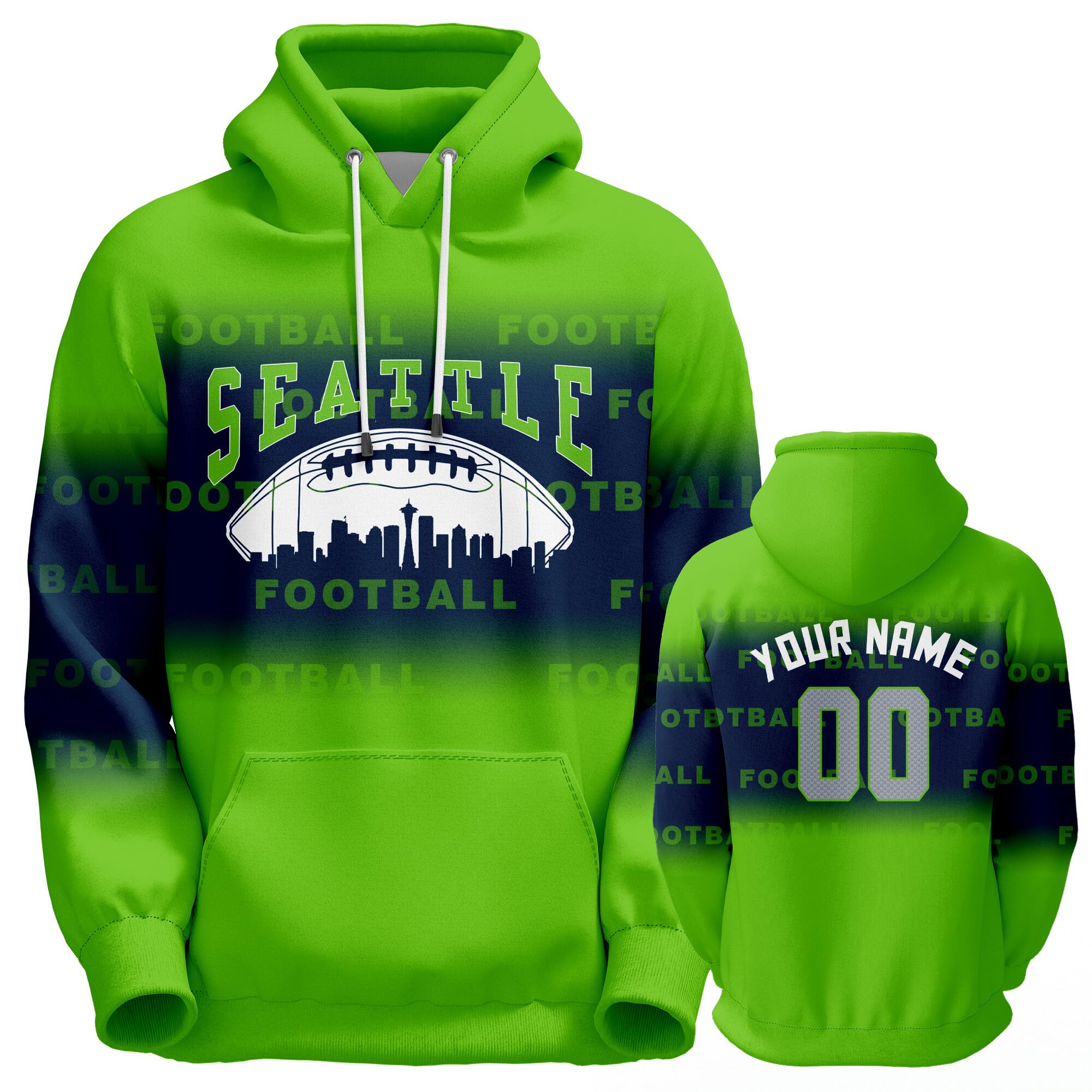 Kcivooh Customized Football Hoodie Personalized City Gradient Sweatshirt Custom Design Name Number Gift for Men Women Youth