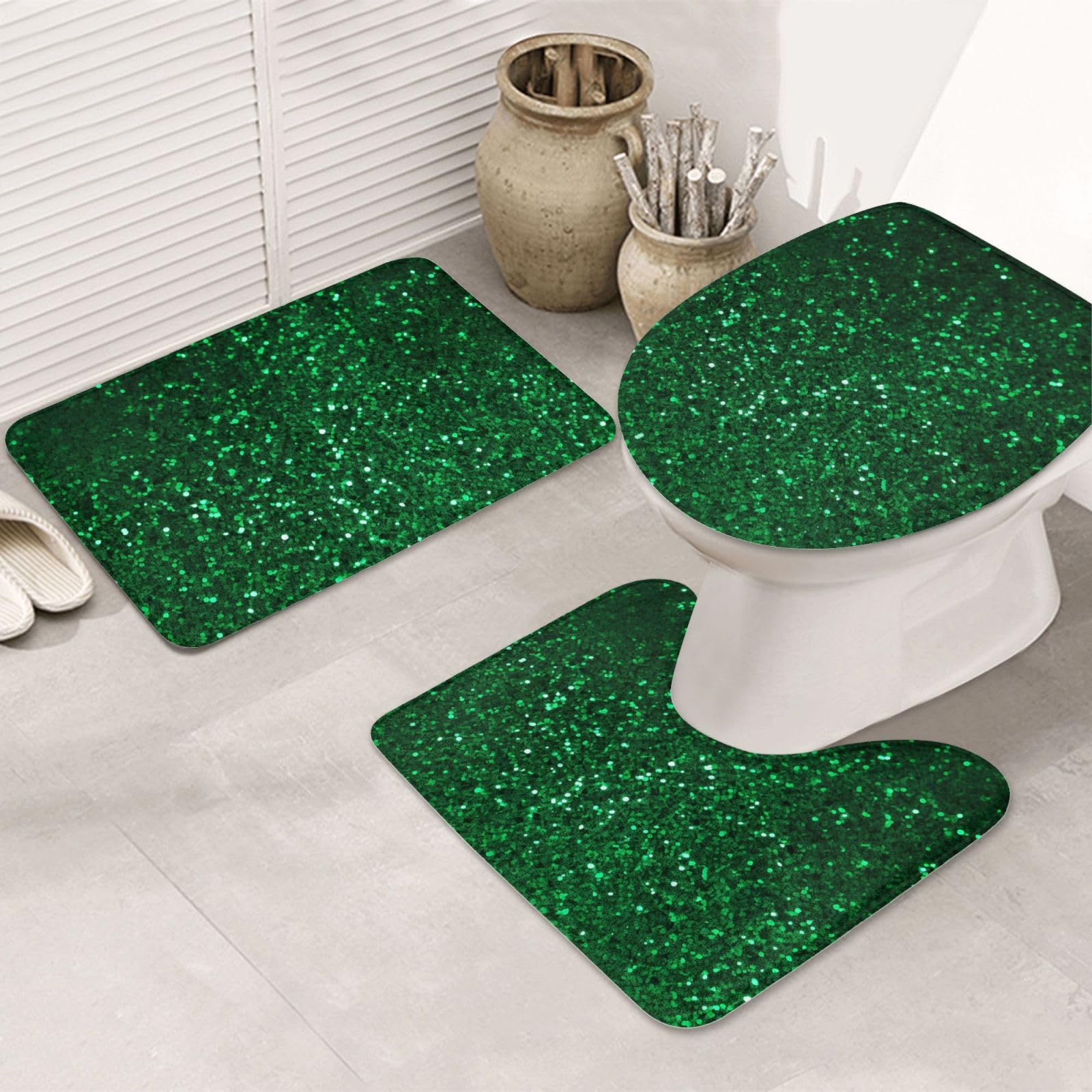 Tapis de bain antidérapant vert absorbant et lavable pour douche et WC
