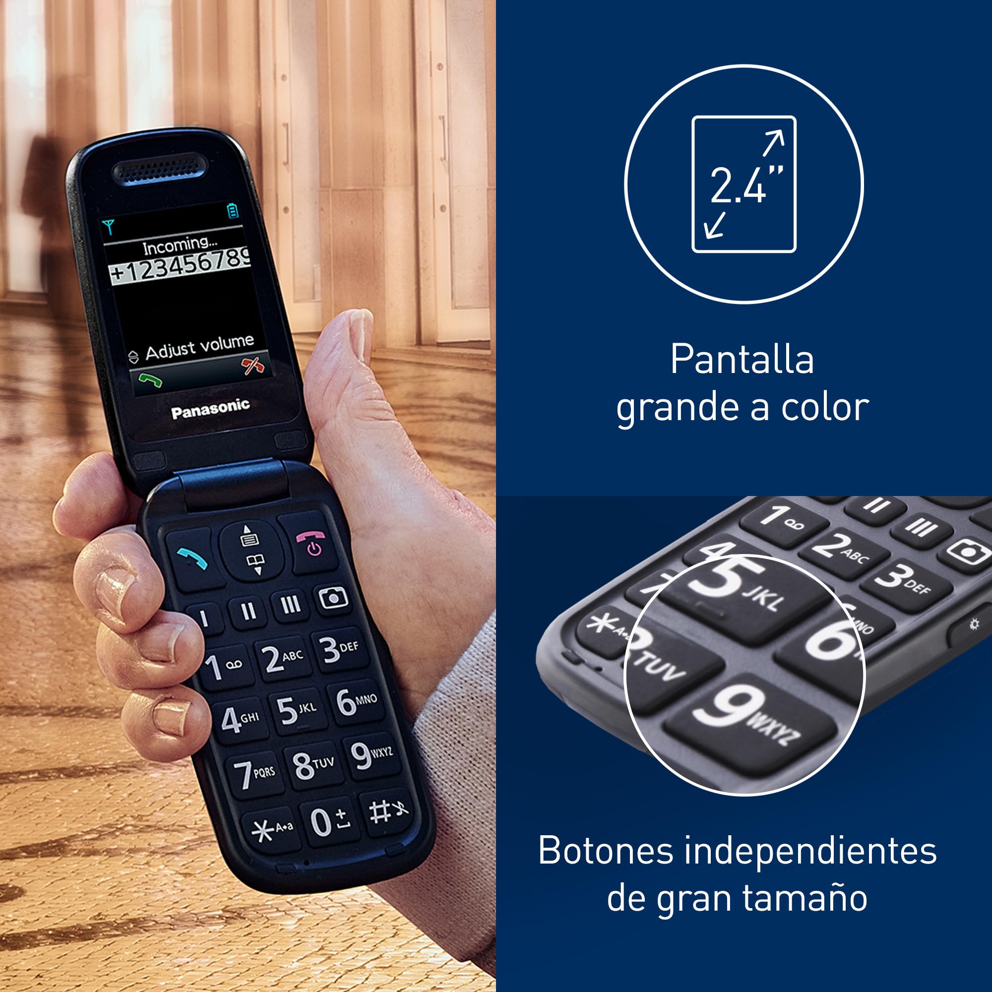 Panasonic KX-TU446EXB Teléfono Móvil Para Personas Mayores (Resistente a Golpes, Cámara, Incluye Auriculares y Cargador, Indicador LED), Negro