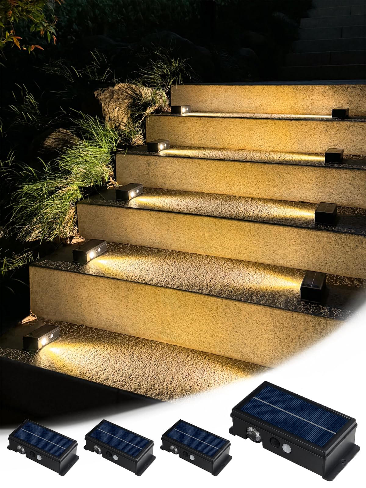 Mrzxy Solar Step Lights Motion Sensor Waterproof Solar Stair Light Outdoor 5 Modes Warm White for Step, Stair, Garden