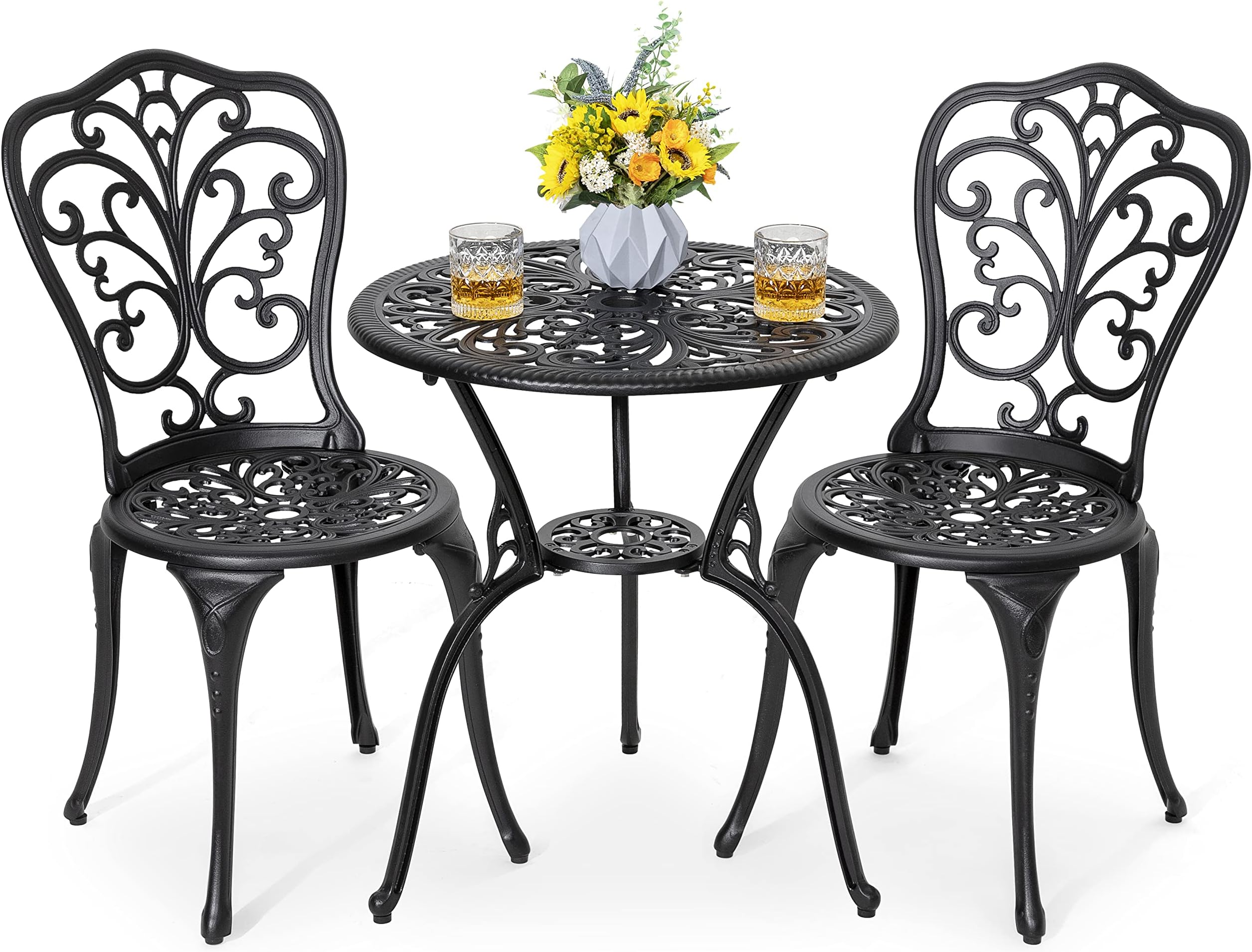 HAPPYGRILL 3Piece Patio Bistro Set, AllWeather Cast