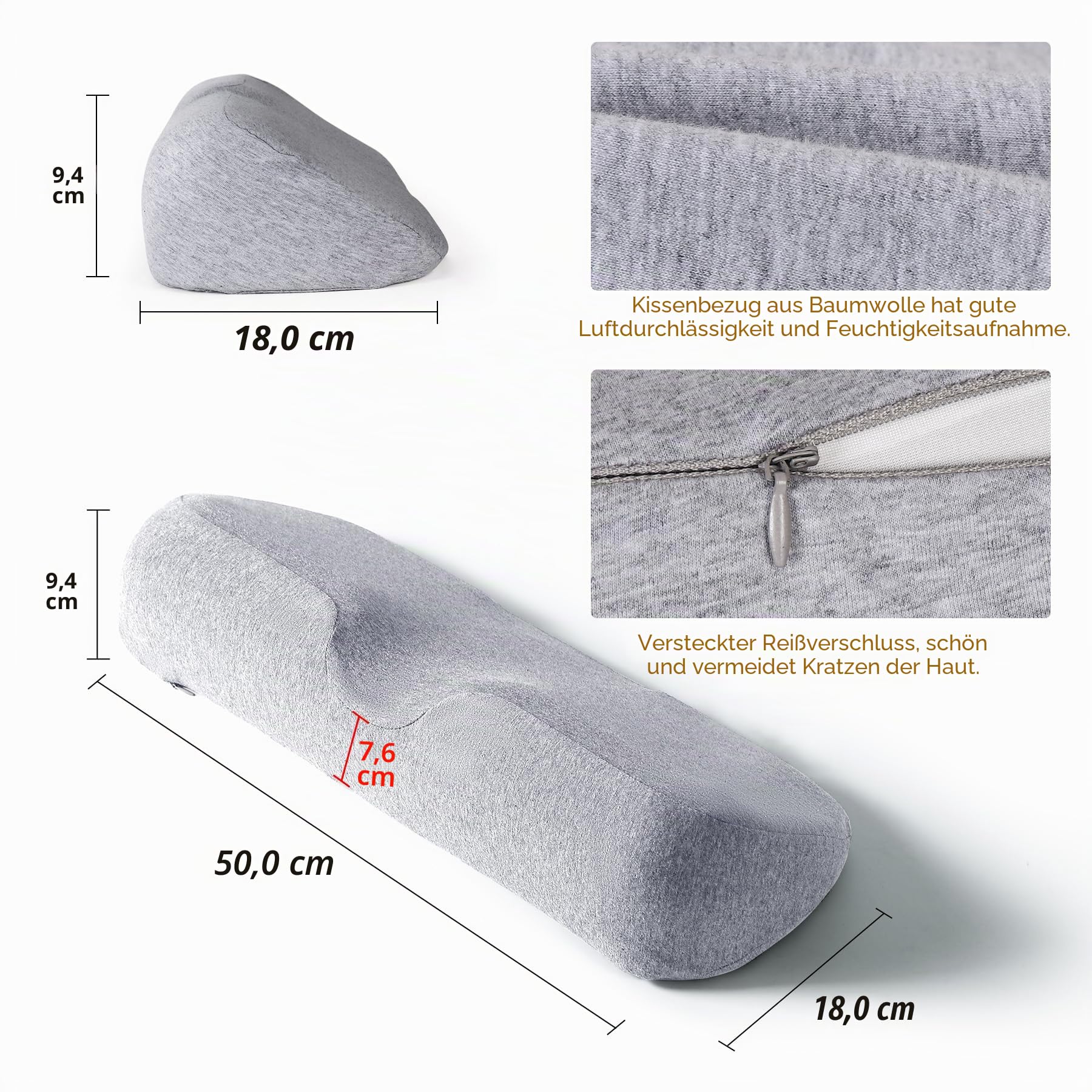 Cervical Neck Pillows for Pain Relief Sleeping, High-Density Memory Foam Neck Bolster Pillow for Stiff Pain Relief, Neck Support Pillow Neck Roll Pillow for Bed Pillow (Hellgrau)