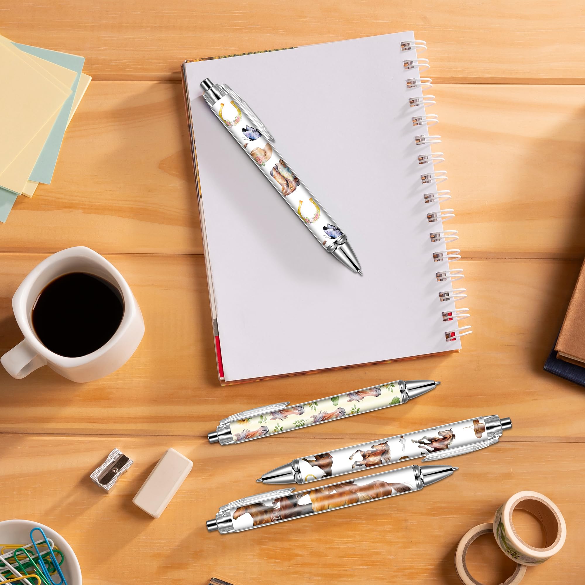 Pferde-Kugelschreiber-Zubehör, einziehbar, Bürogeschenke, Pferde, schwarze Tinte, glatt, feine Spitze, Cartoon-Schreibstift für Journaling, Schule, Arbeit, Krankenpflege, medizinische