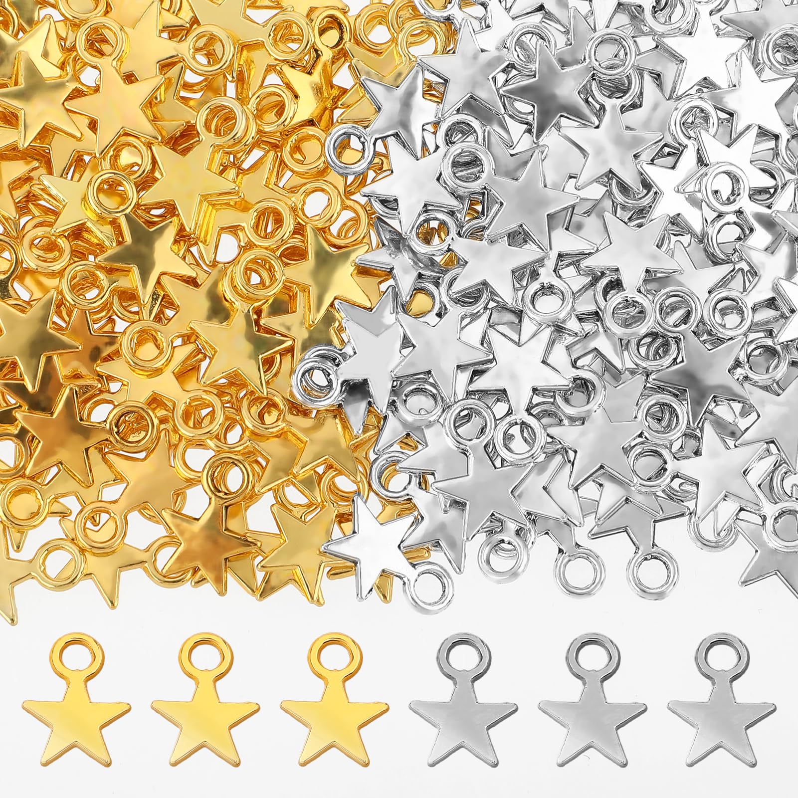 Mozeat Lens 200Pcs Star Pendant Mini Star Charms Alloy Star Shape Charms Pendants for DIY Crafting Jewelry Making