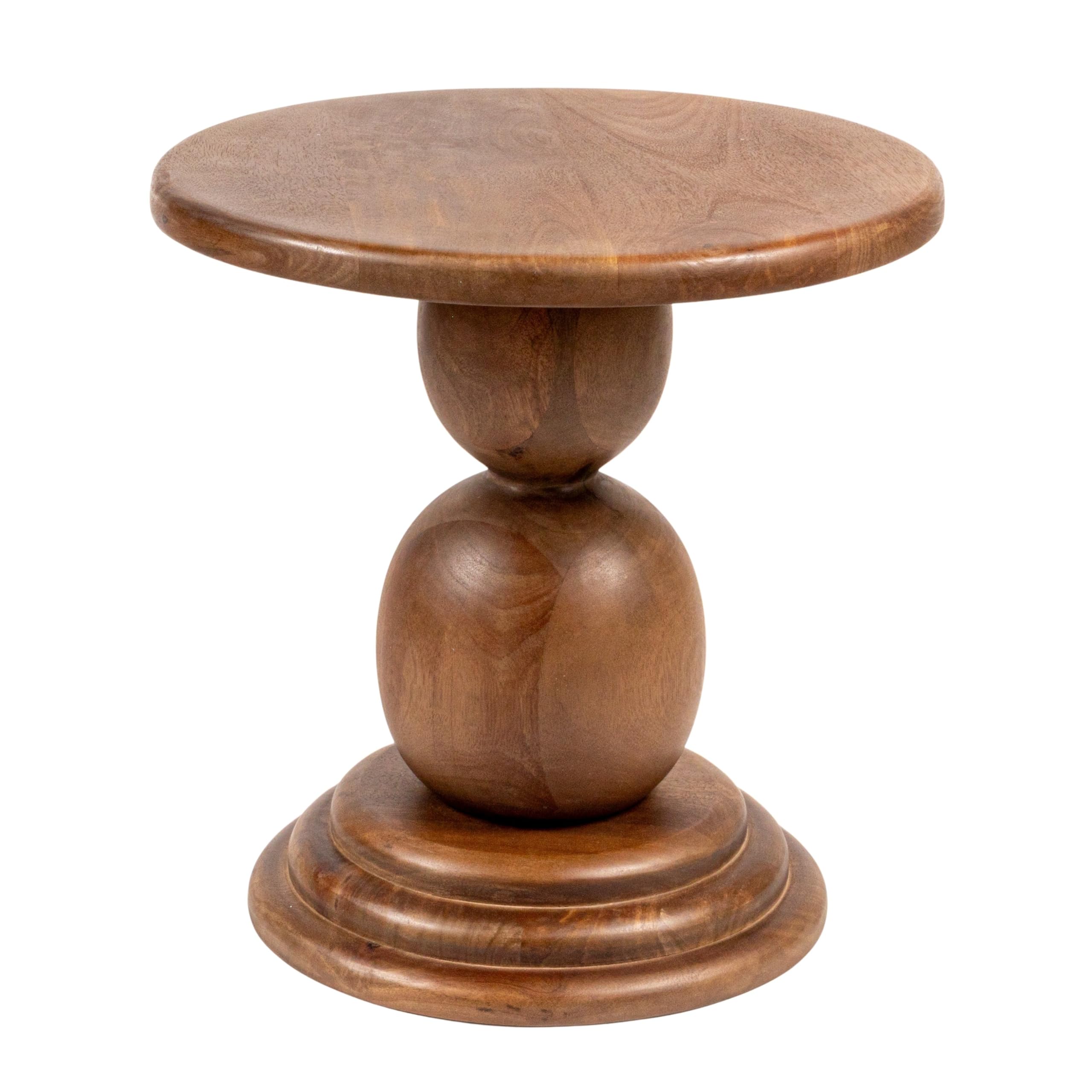 Creative Co-Op Round Mango Wood Bulbed Pedestal End Table, Walnut