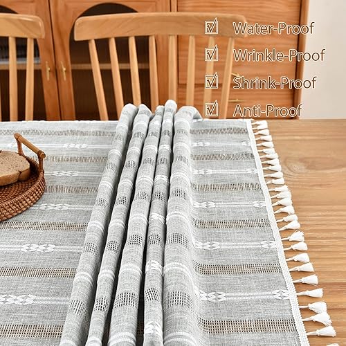 Miniatura 5 de Veblandy Mantel rústico bordado de lino con borlas, mantel rústico para mesa de comedor de cocina, sin arrugas, para mesas rectangulares, 55 x 70