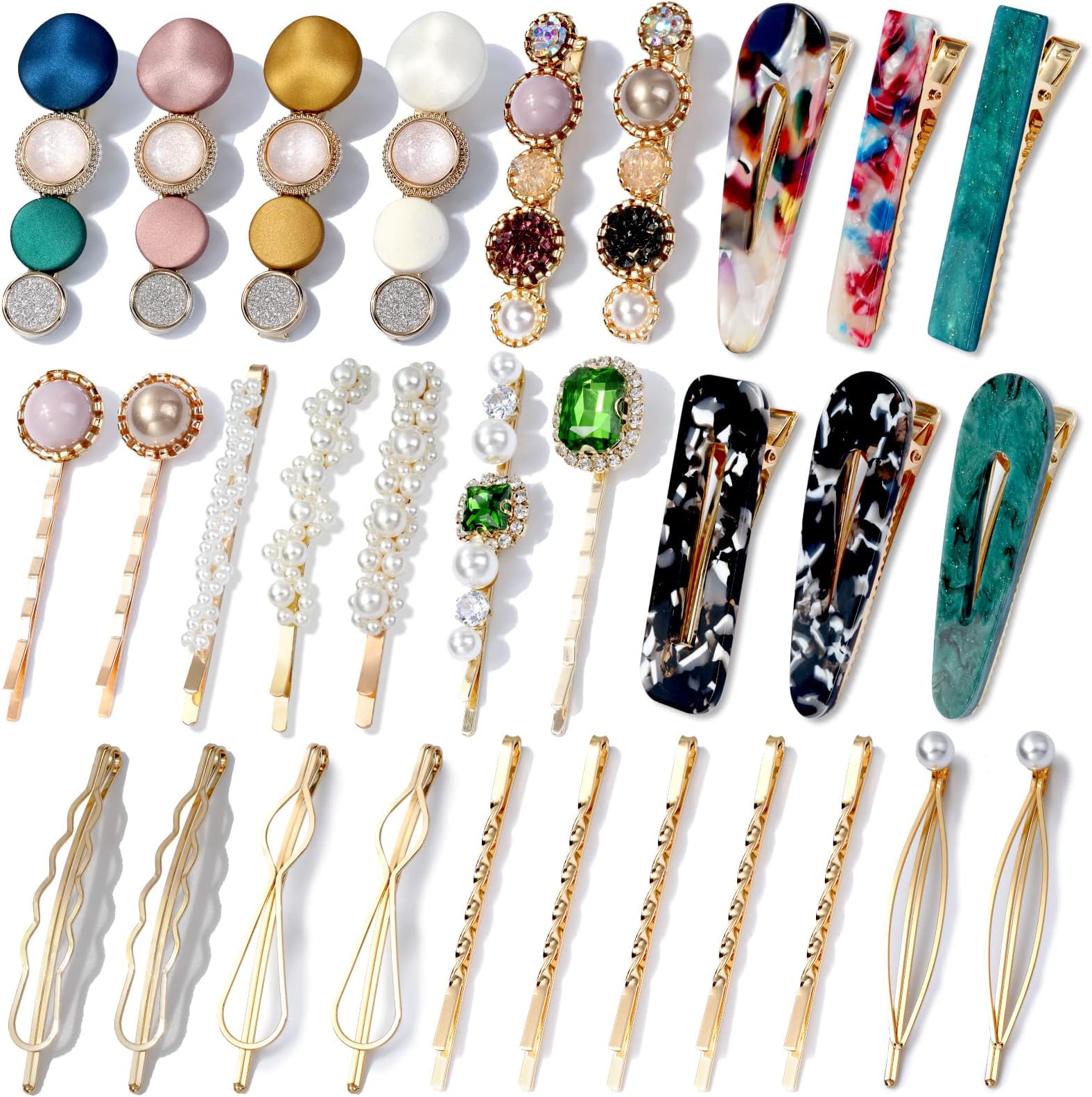 30 Pcs Acrylic Resin Barrettes, Cridoz Barrettes and Pearl Hair Clips for Women, Banges Hair Accessories