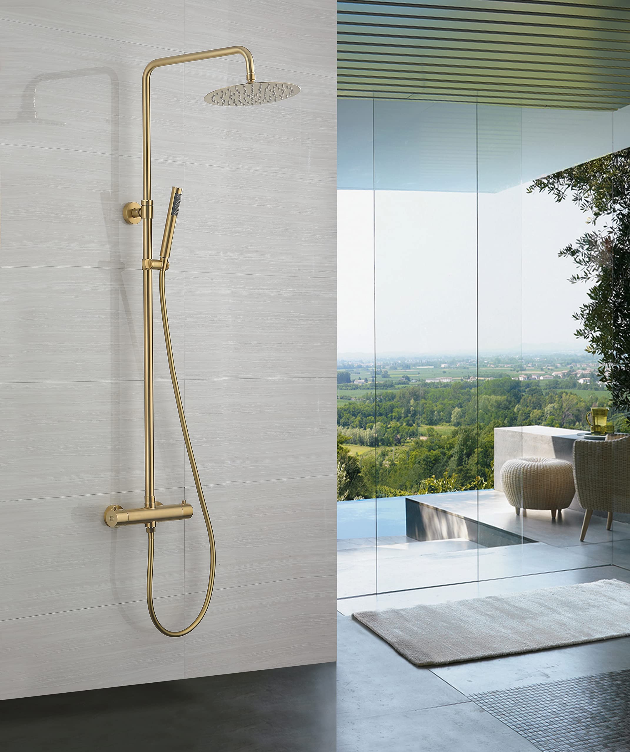 Grifo Ducha Termostatico de Acero Inoxidable | Sistema Completo Con Anti-Cal Función | Columna Ducha termostatica para Baño de Gran Durabilidad | Diseño Elegante | Ducha Baño Latón