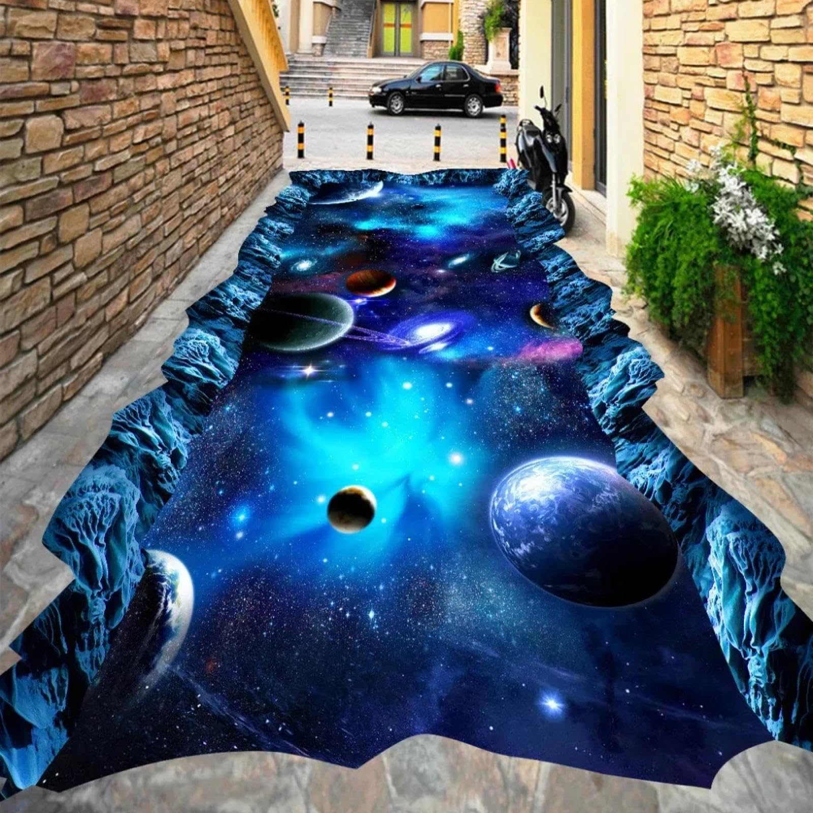 Sticker carrelage 3D galaxie et univers pour sol de chambre