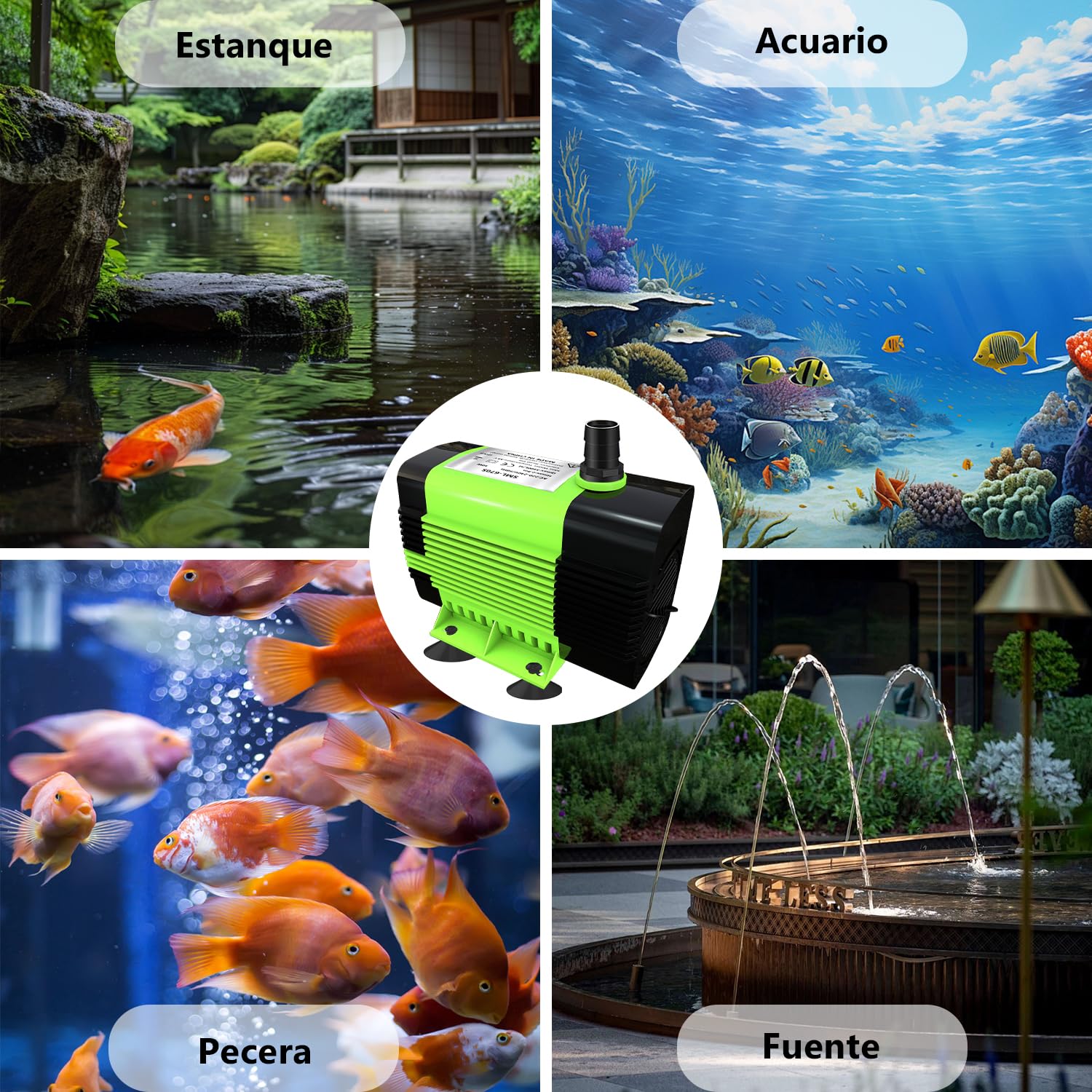 Lnicez Bomba de Agua Sumergible - Potente Bomba Pequeña (50W 3500L/H) Bomba de Agua Acuario con 2.8 m de Altura de Elevación, 5 Boquillas para Fuentes de Pared,Tubble,Acuario Cable-1.8 M (Talla) — view 7