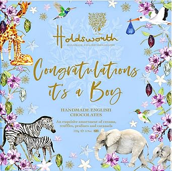 Holdsworth Chocolates Occasions Collection. It's A Boy Gift Box 110g Handmade Truffles with Assorted Milk, Dark and White Chocolate. Newborn Gift Chocolate Selection for Baby Shower.