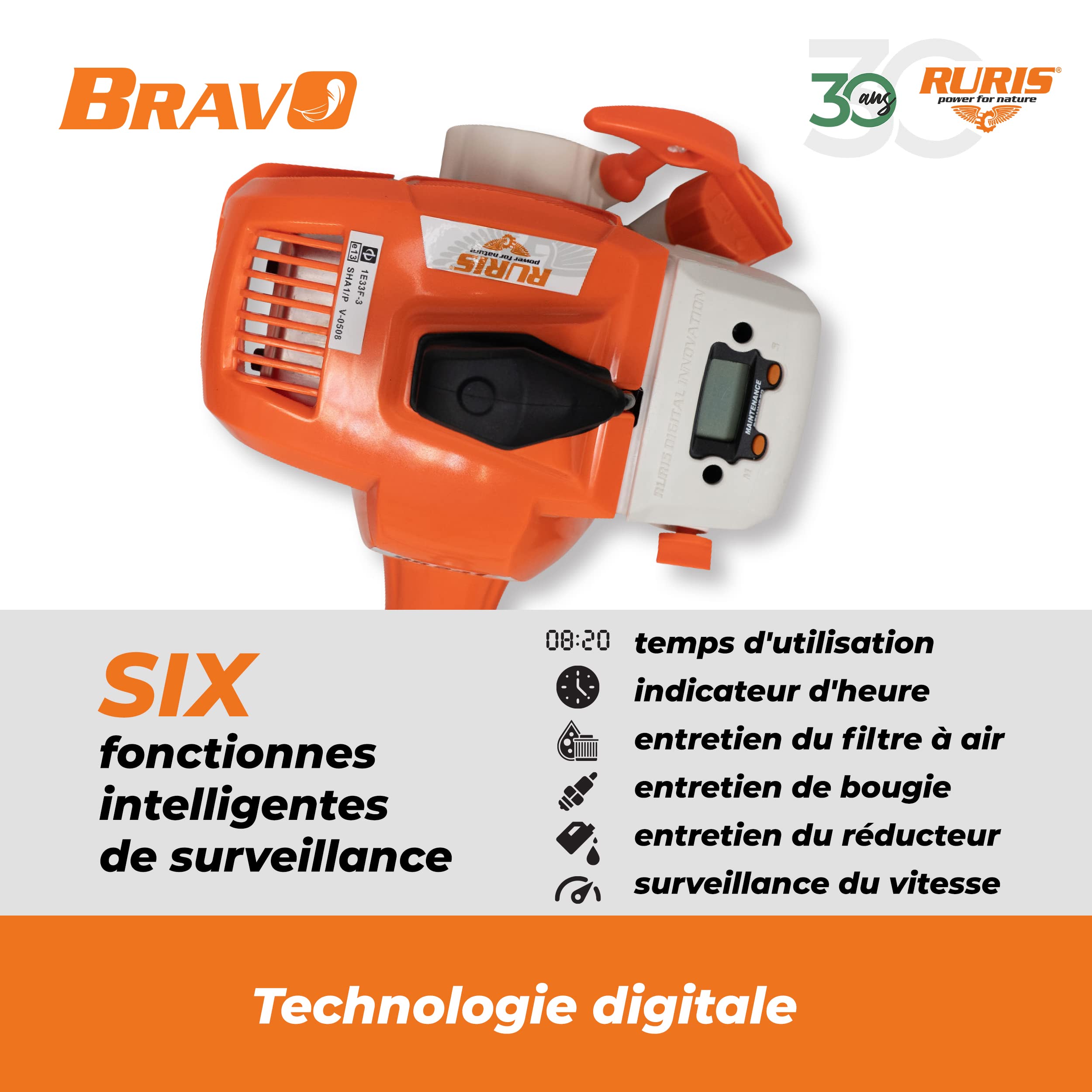 RURIS Rr242Bravo, Débroussailleuse Thermique, Orange, 1 CV