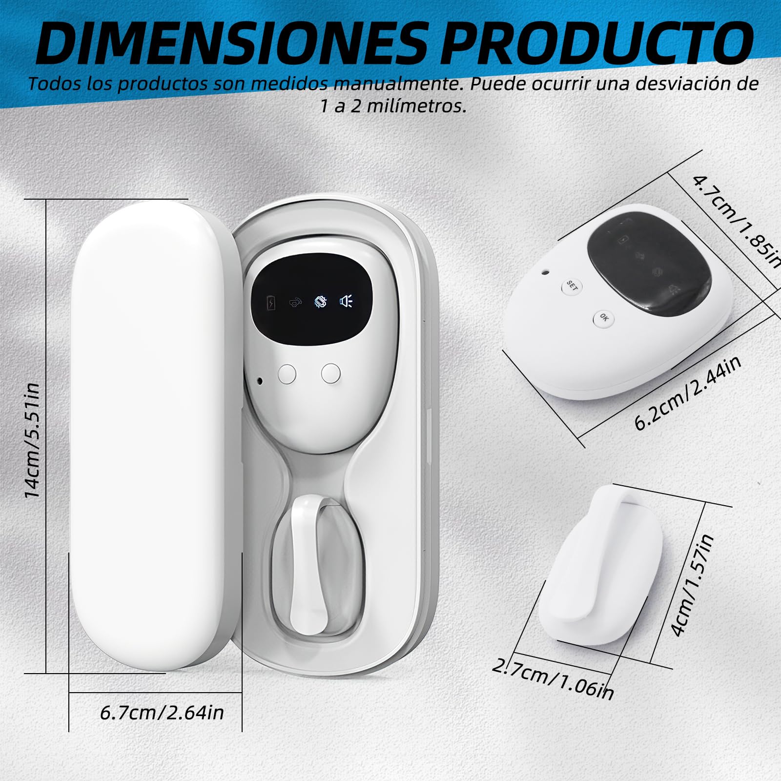 Alarma inalámbrica para enuresis, recargable por USB-C, alarma fuerte, vibración potente, alarma para enuresis, entrenamiento para ir al baño para niños (blanco)