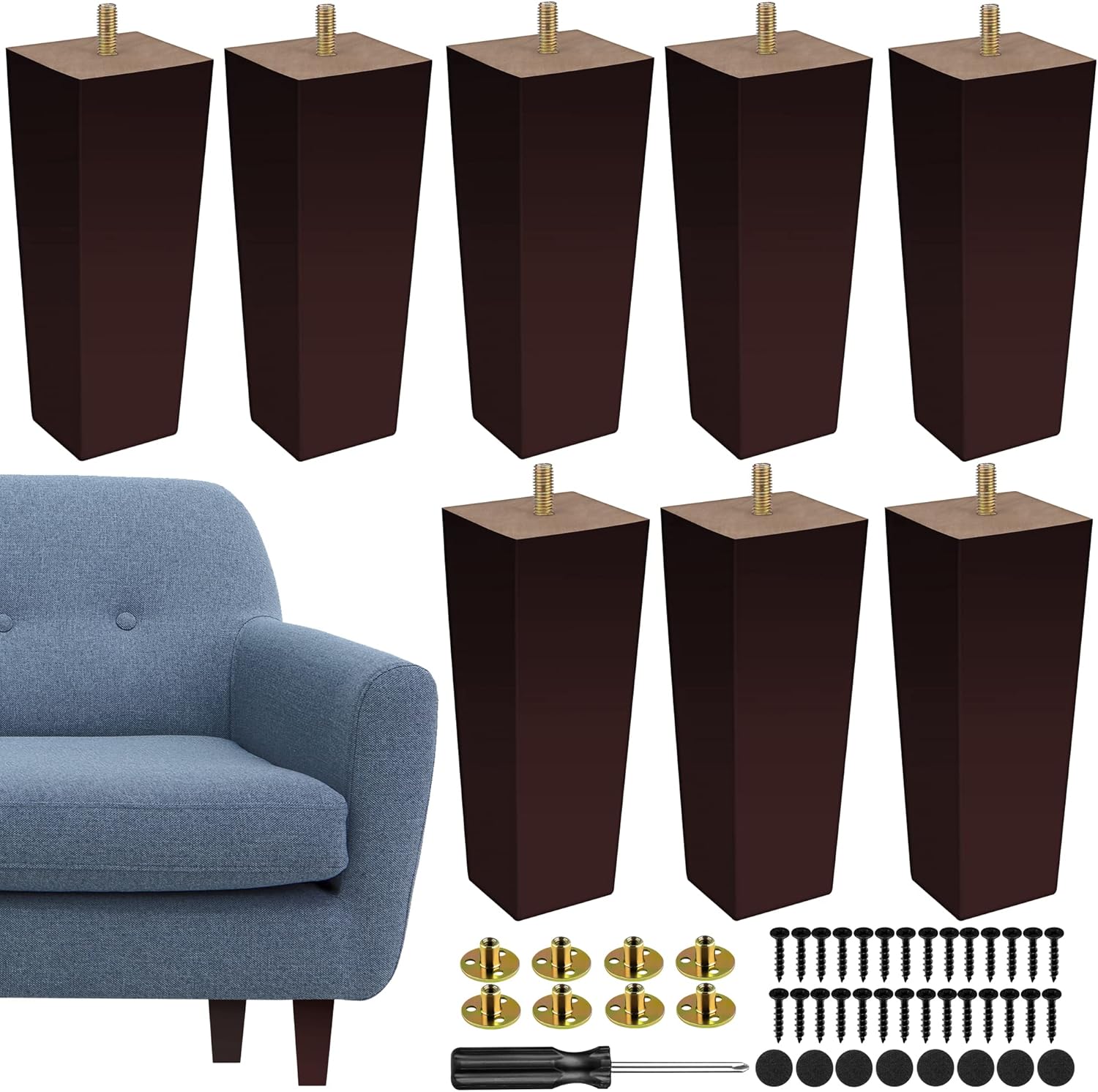 Ruisita 8 Pieces Square Wood Furniture Legs 6 Inch Solid