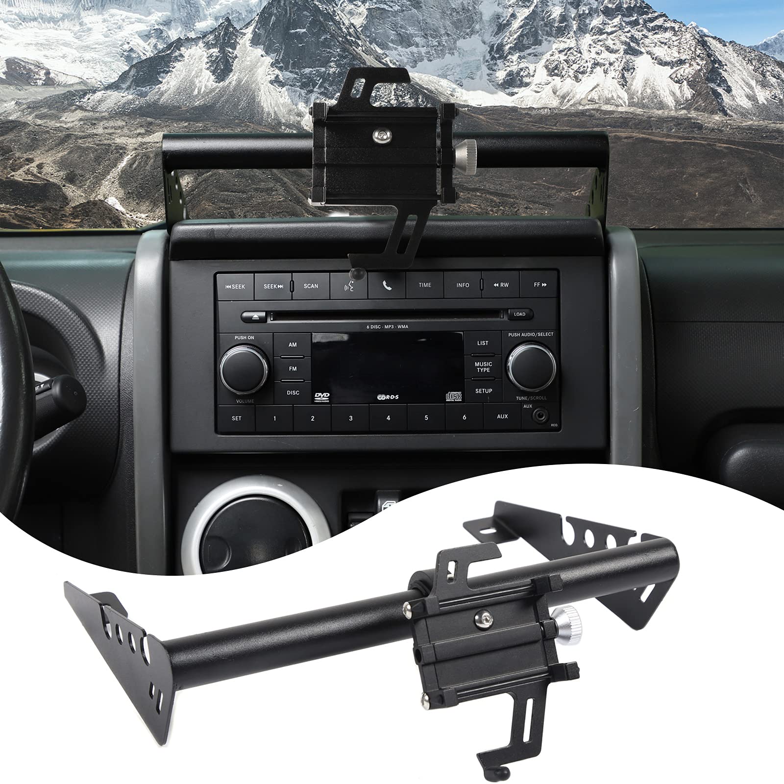 Hoolcar Car Phone Mount, Rotation Dashboard Windshield Cell Phone Holder for 2007-2010 Jeep Wrangler JK JKU Rubicon Sahara Sport 2/4 Door