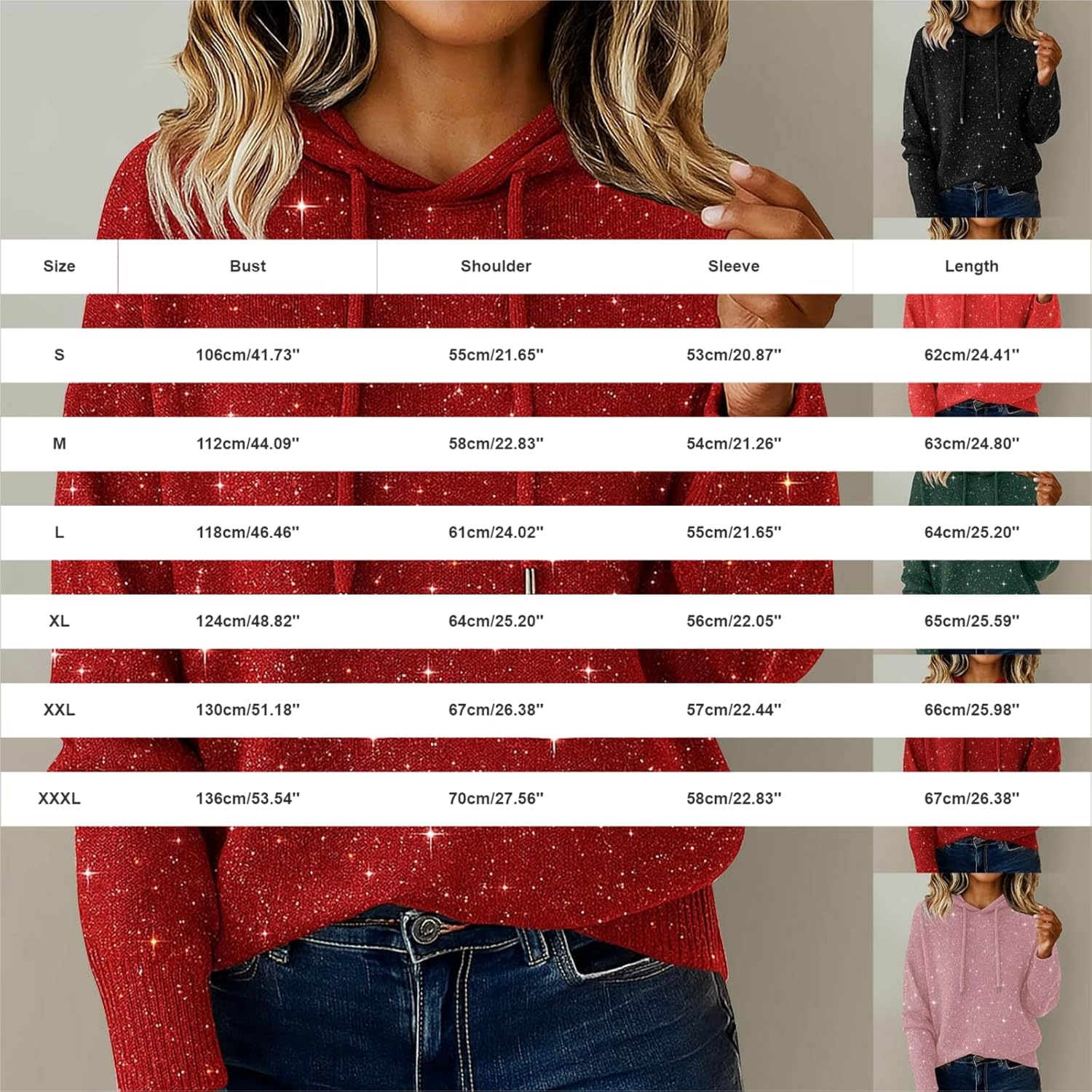 Cozy Cashmere Sweaters for Women Long Sleeve Knits Hoodie Sequin Sweater Sparkly Glitter Holiday Loose Pullover Tops - Image 5