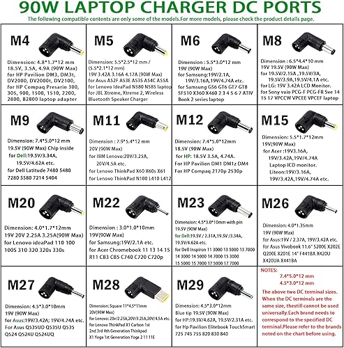 Miniatura 4 de Gonine - Cargador universal para portátil de 90 W, 110-240 V CA a CC 19 V 19.5 V 20 V 18.5 V 15 V 16 V CA, compatible con HP Dell Acer Asus Toshiba