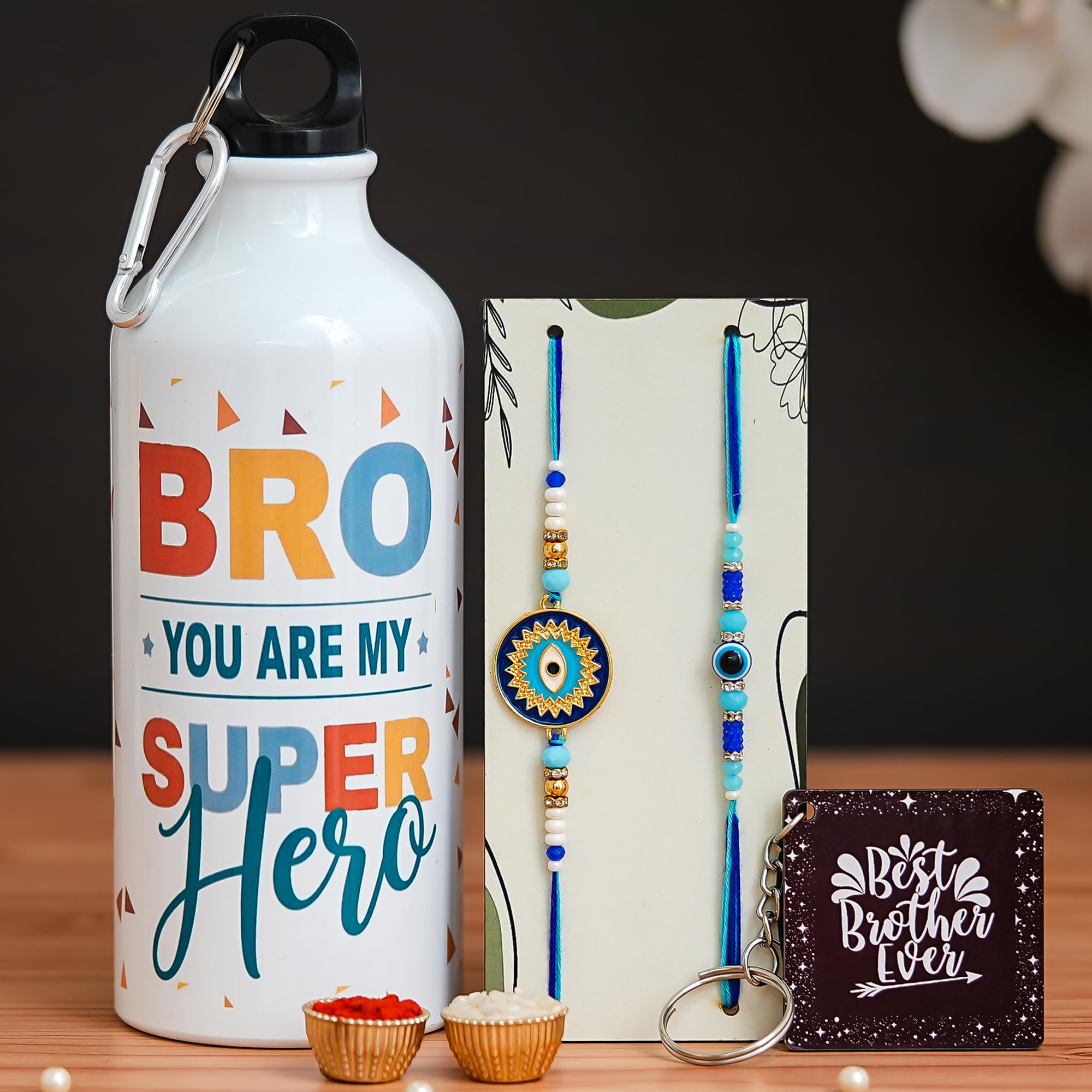 TONKWALAS Rakhi For Brother,2 Rakhi With Printed Sipper and Keychain Combo Set | 600 Ml Sipper with Keychain I Tilak Set and Greeting Card | Best Rakhi Gift For Brother-image-27