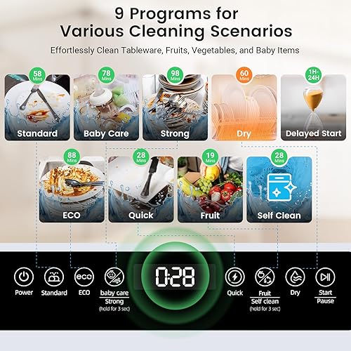 Miniatura 4 de BLITZHOME Lavavajillas portátil para encimera WiFi, programas inteligentes 9, alta temperatura de 167 F, 360  3 pulverización, sincronización 24