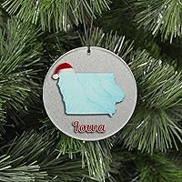 Vista 45 de Vermont Christmas Ornament - Winter Theme Featuring Snow, State Terrain Map and Santa Cap - 2025 Hanging Acrylic Disc Decoration For Tree - Unique