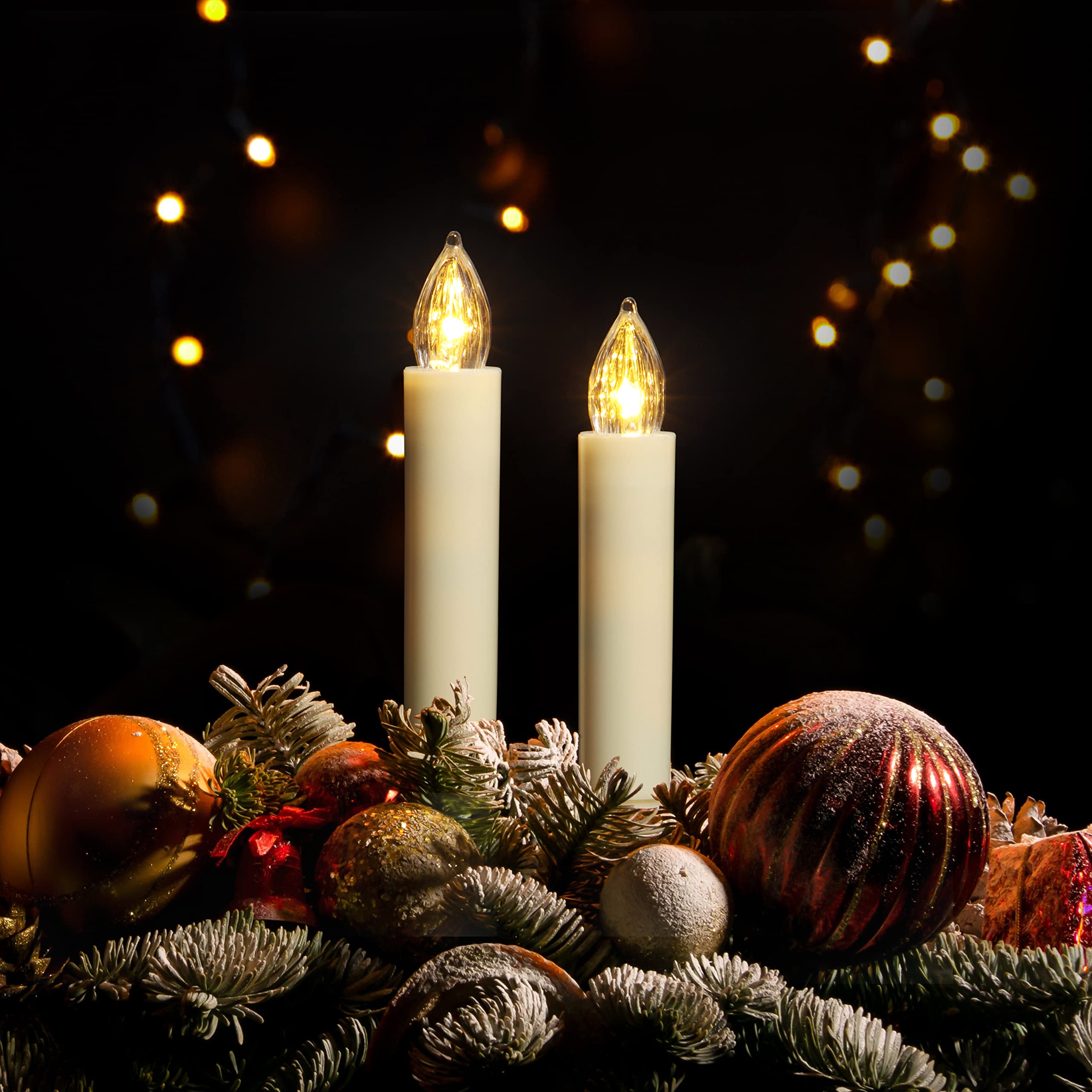 yunsheng 40 Stk Weihnachten LED kerzen, Kabellose Weihnachtsbaumkerzen mit Fernbedienung Timer, Batteriebetriebene Flammenlose Flackern Christbaumkerzen lichterkette, IP64, (Enthält 40 AAA-Batterien)