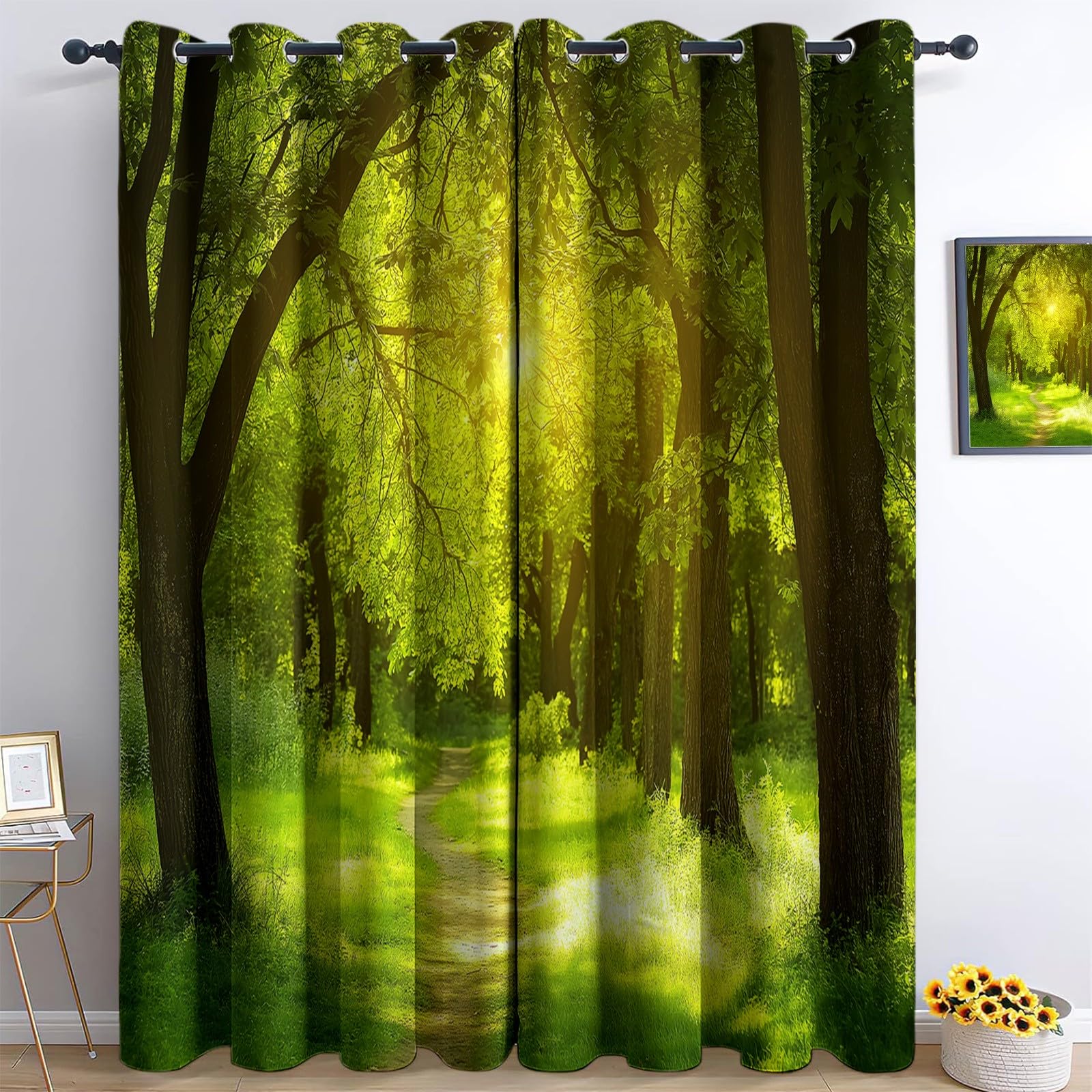 Rideau occultant forêt verte isolant thermique œillets chambre bébé 140x175