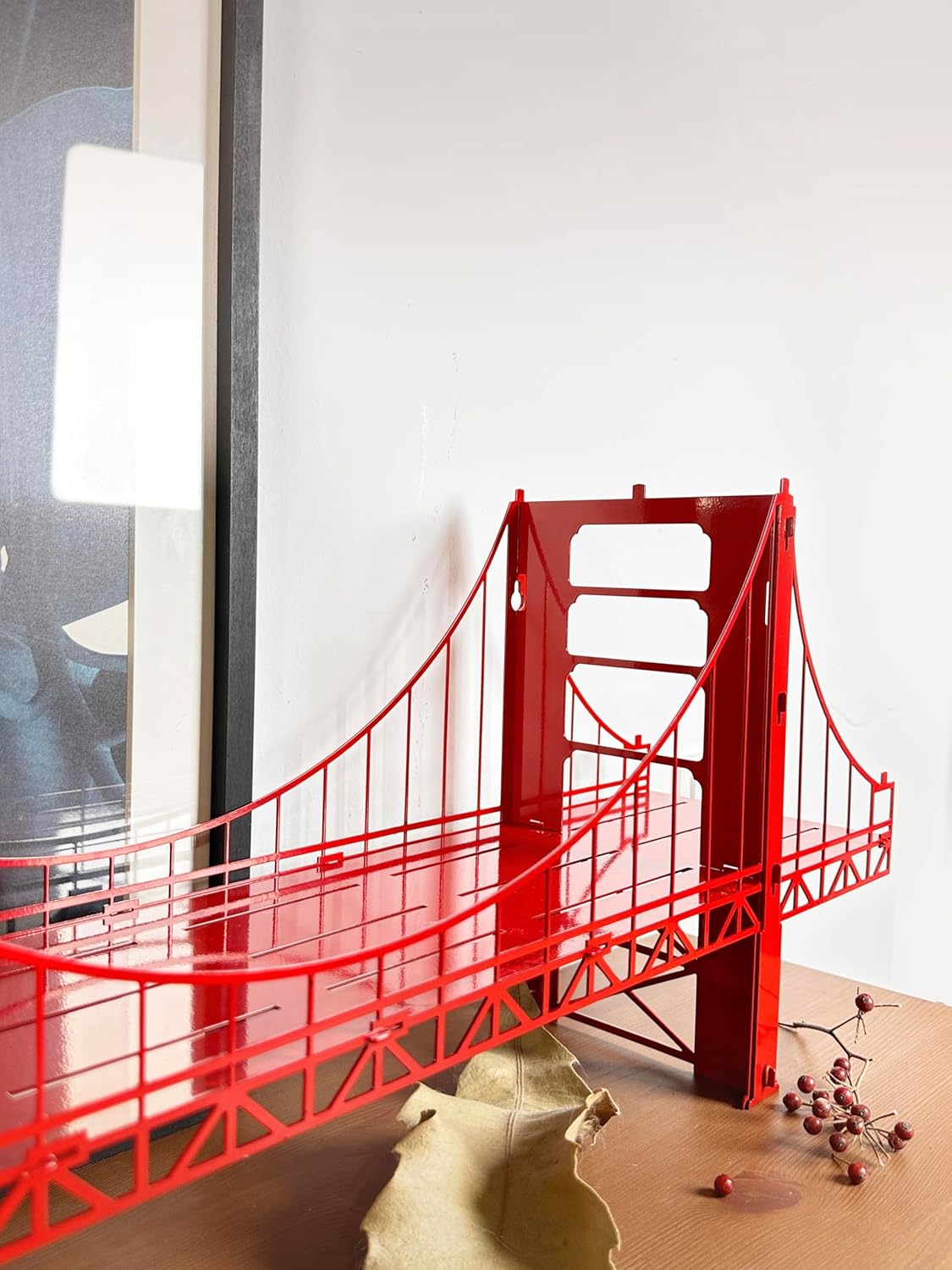 Handcrafted Golden Gate Bridge Metal Art Shelf – Unique Wall Décor for Living Room, Bedroom, or Office – 3D Metal Sculpture with Functional Shelf – Artisanal Industrial Design – Easy to Mount