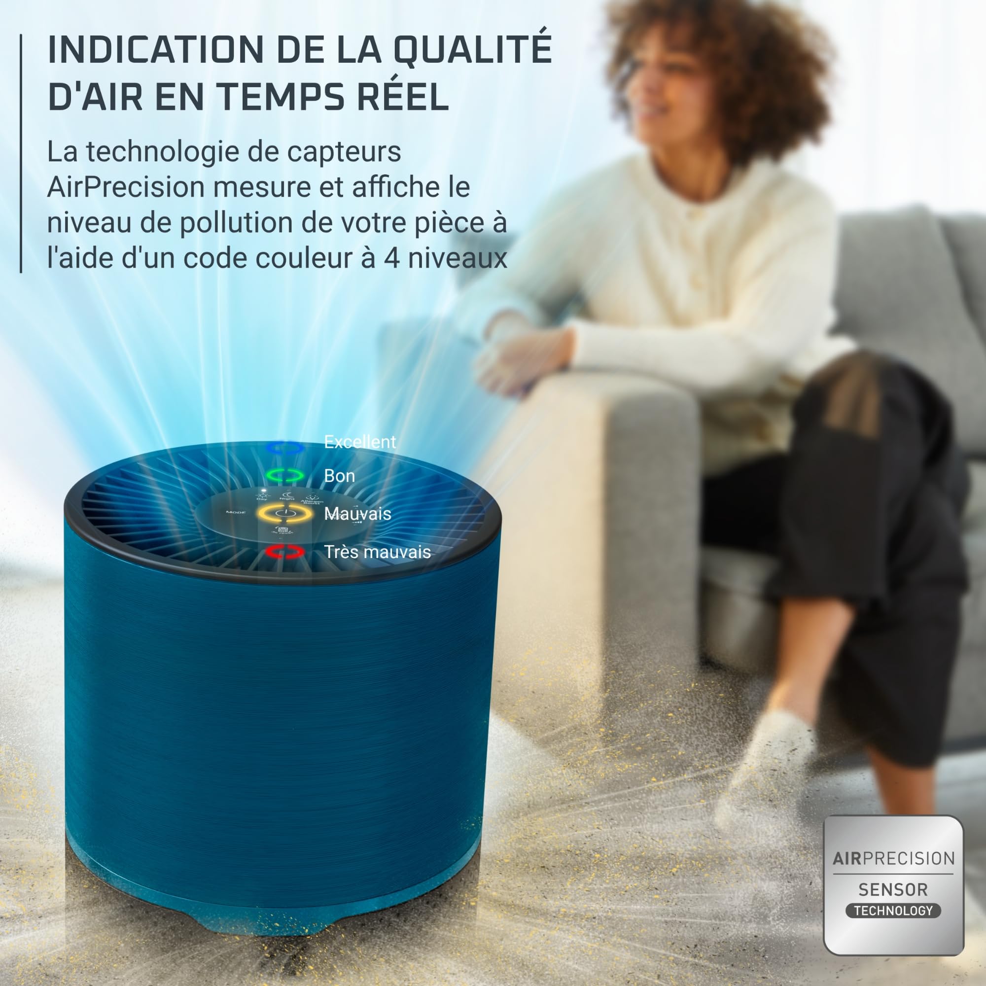 Rowenta Pure Air Compact, Purificateur d'air intérieur, Purification de l'air très efficace, Rapide, Confort accru, PU2221F0, Noir Bleu