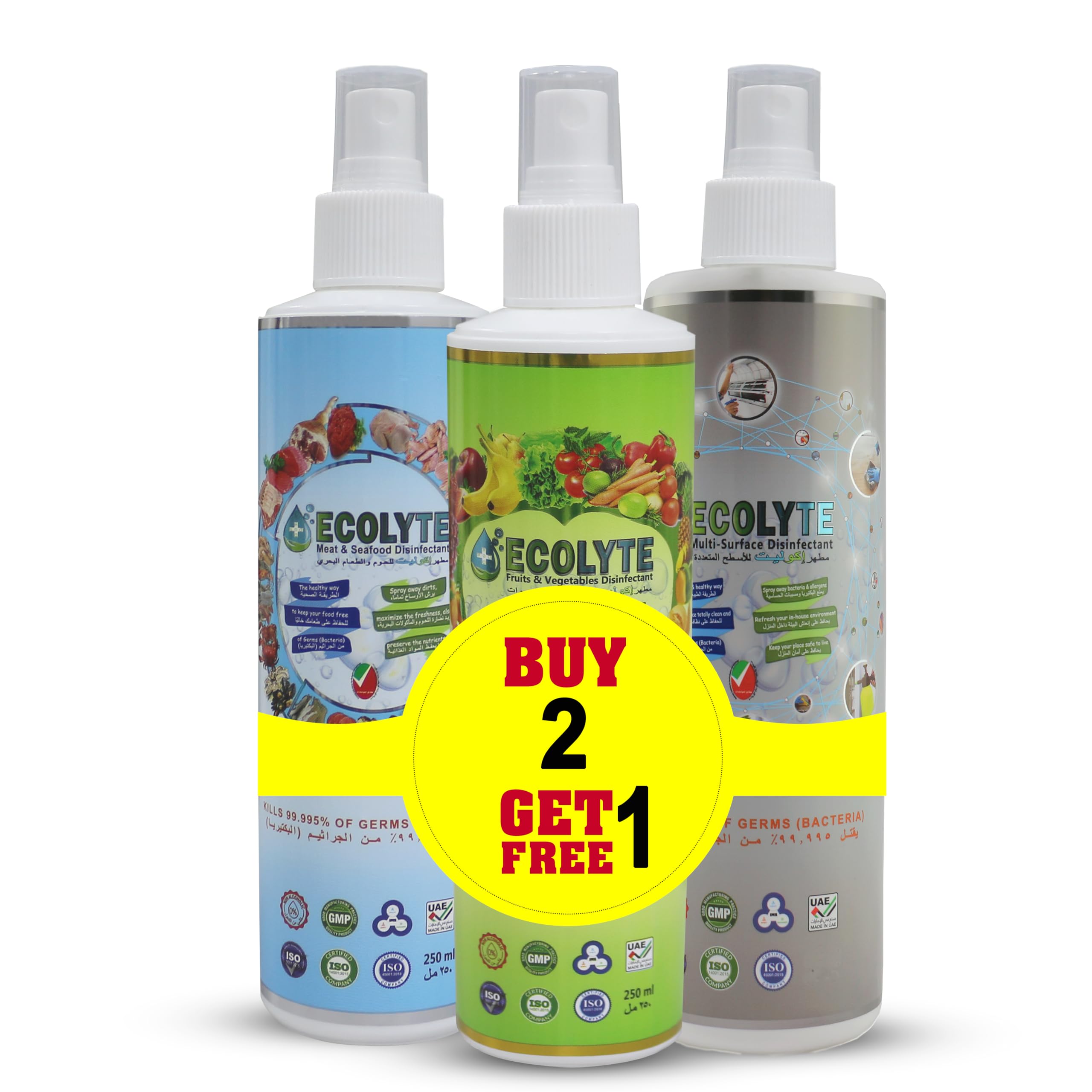 Ecolyte+ All in one Bundle | Multi Surface Disinfectant | Fruit and vegetable Disinfectant | Meat and Seafood Disinfectant | Complete Natural Disinfectant Bundle (250 ml)