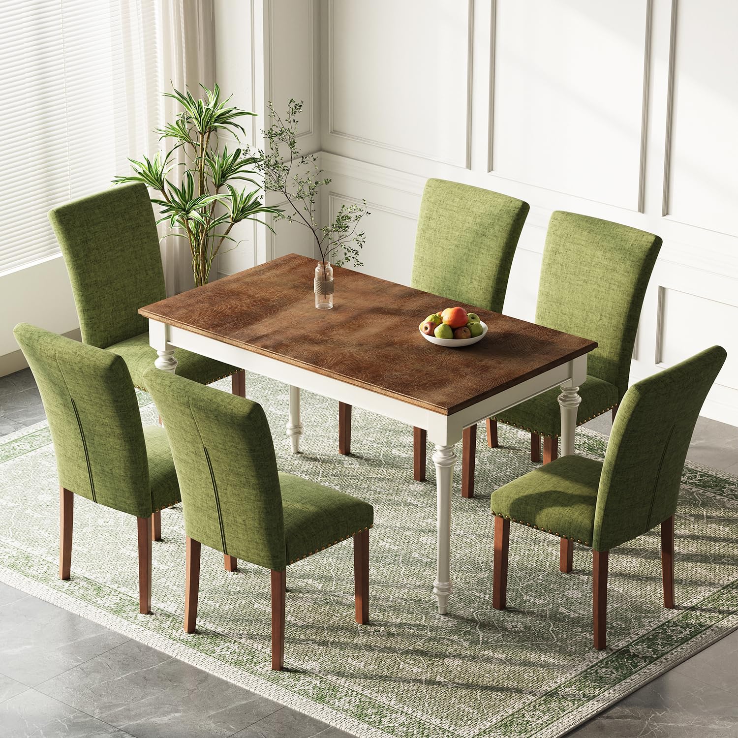 Homixis Stylish Dining Chairs Set of 6, Upholstered Parsons Dining Room Chair with Nailhead Trim, Kitchen Room Chair with Thick Cushions and Wood Legs