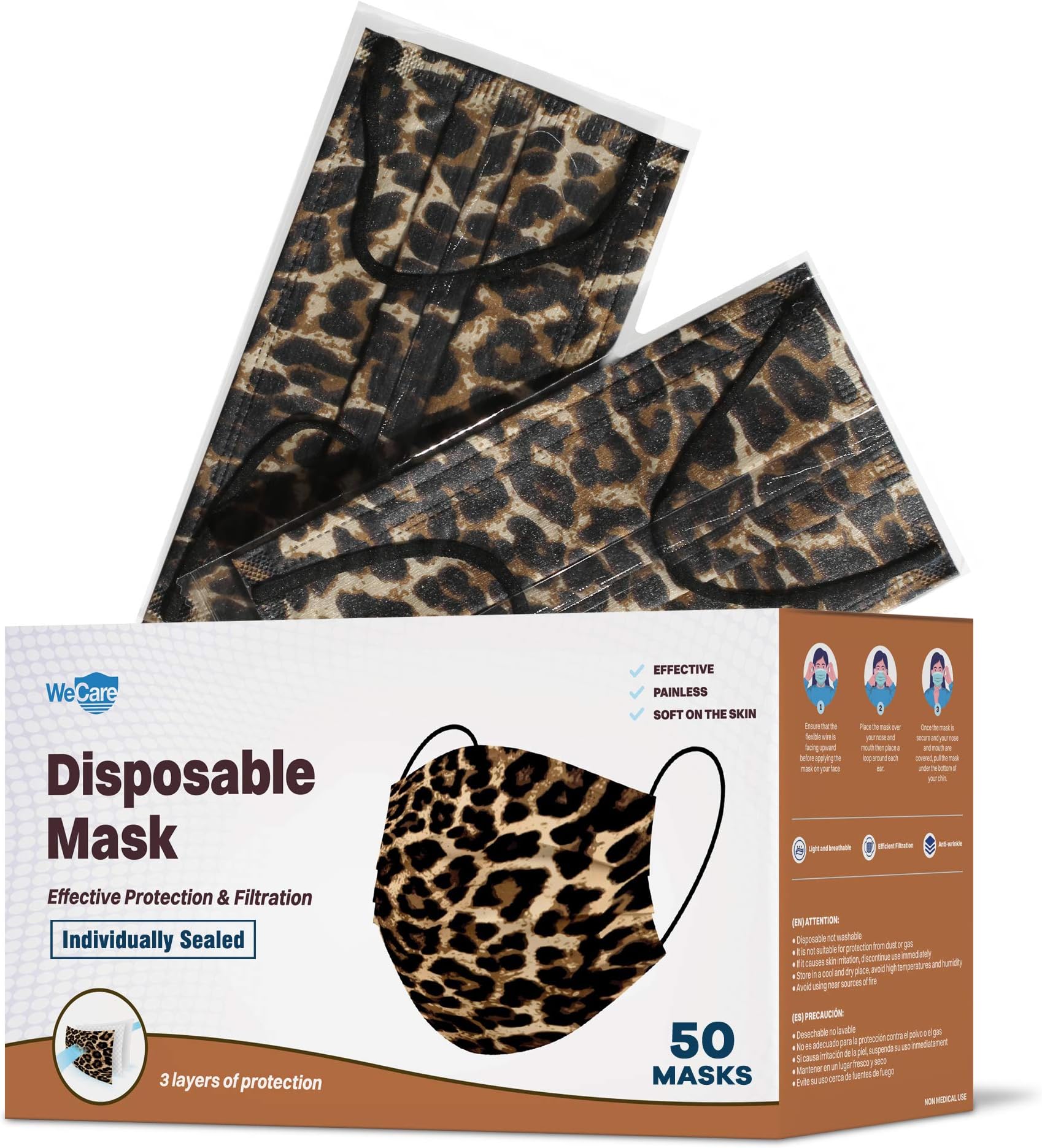 WECAREDisposable Face Mask Individually Wrapped - 50 Colored and Print Face Masks